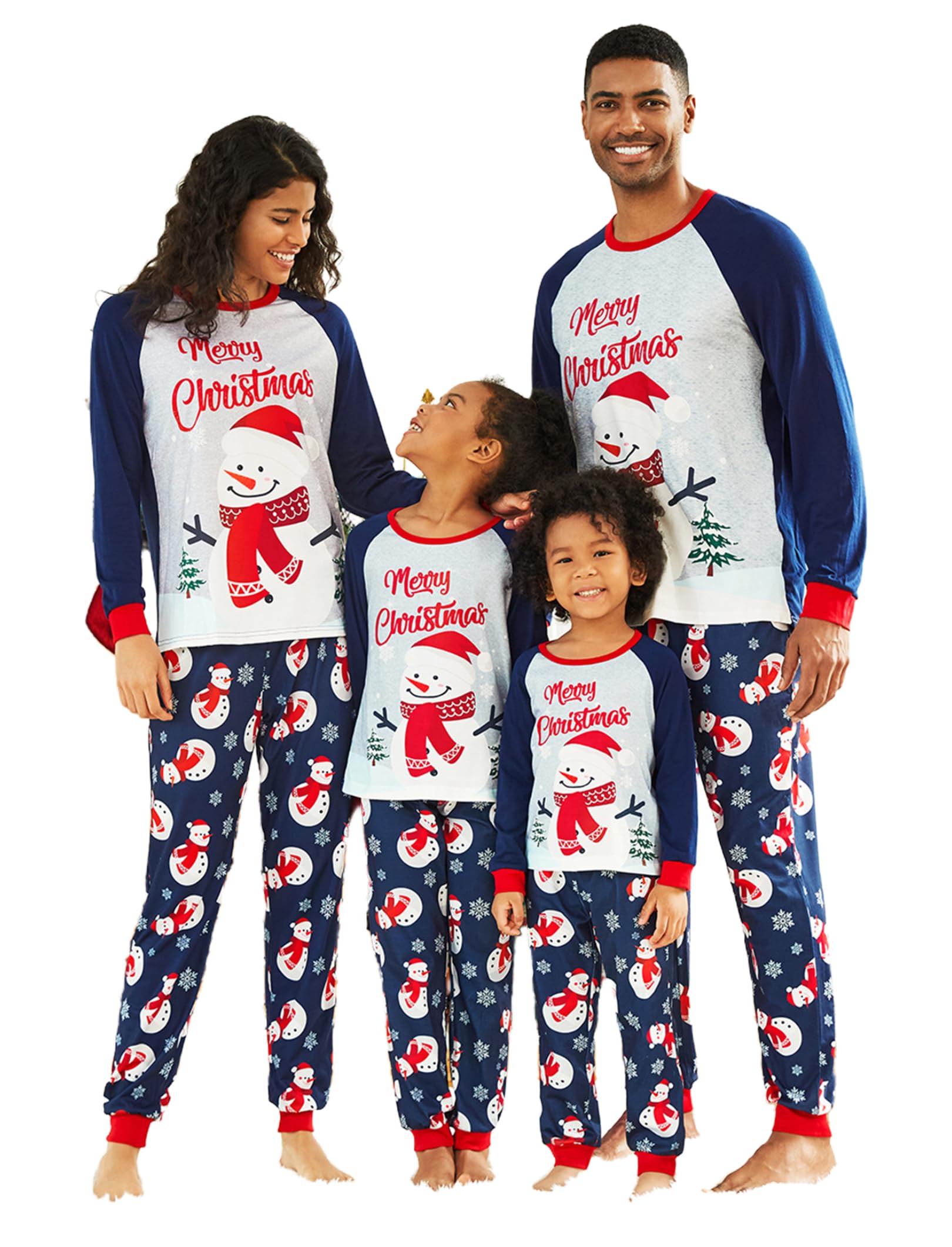 Conjunto De Pijama De Natal Patpat Family Azul Marinho Com Estampa De Boneco De Neve