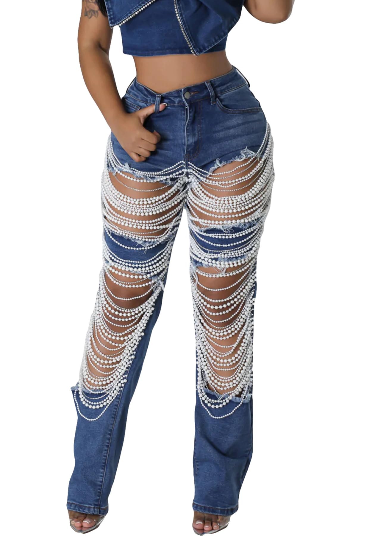 Jeans Letsvdo Femininos Pearl, Cintura Alta, Perna Reta