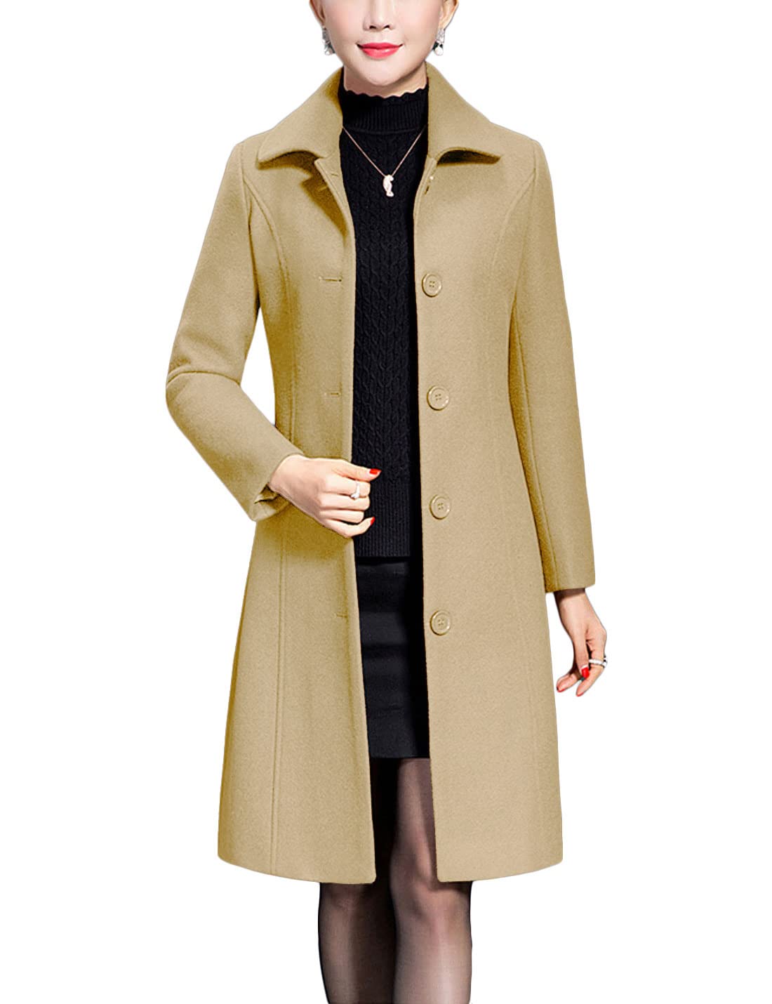 Casaco Jenkoon Feminino Wool Trench Casaco De Inverno Cáqui