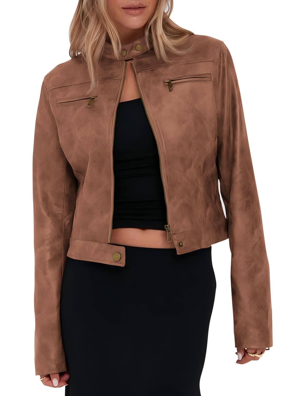 Jaqueta Recortada Onedreamer Feminina De Couro Sintético Estilo Vintage