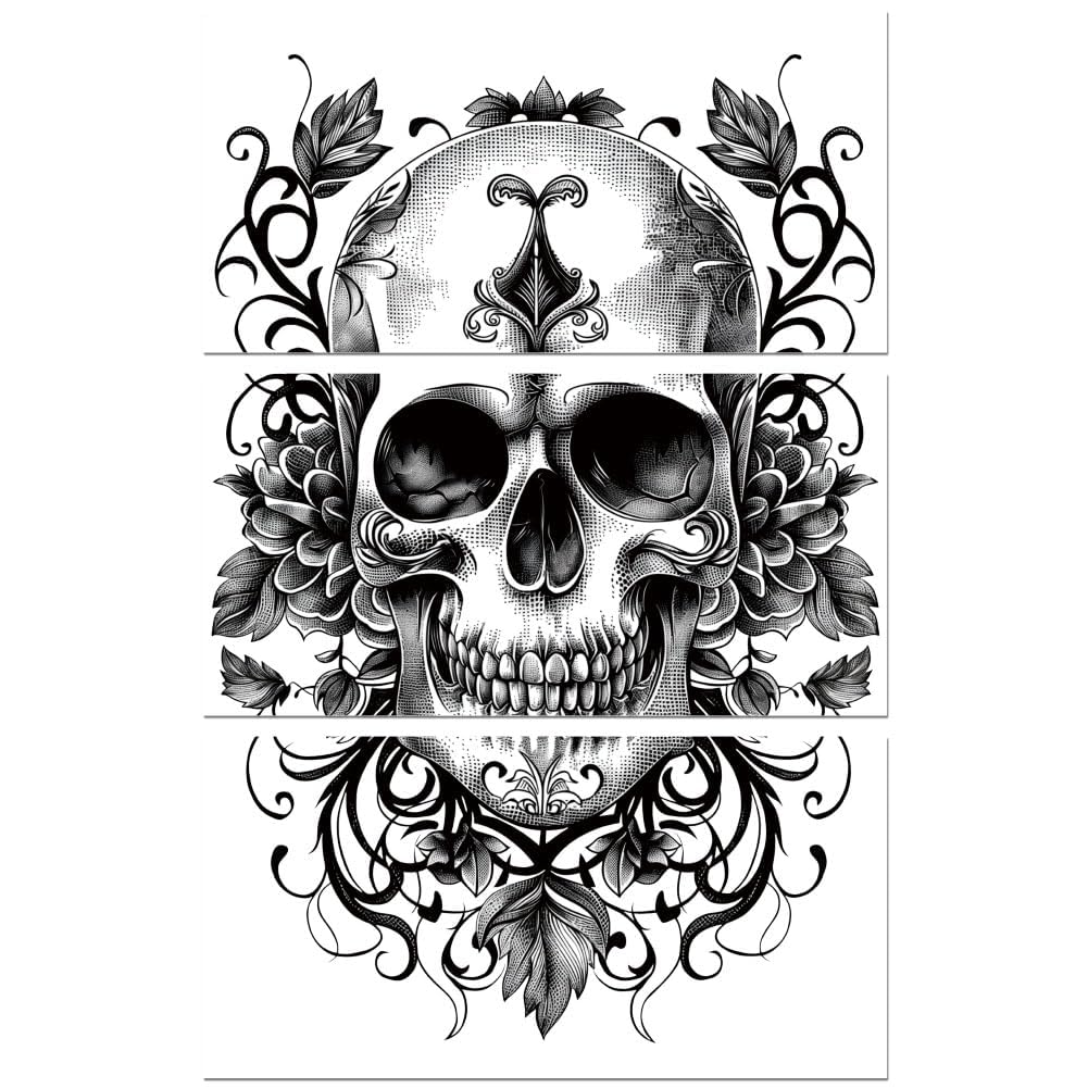 Decalque Rub On Transfer Peacoblue, 3 Peças, Preto E Branco, Caveira