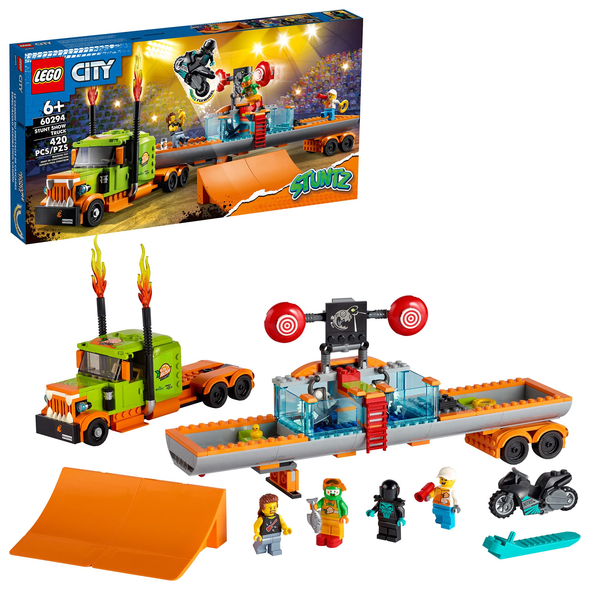 Conjunto De Brinquedos De Construção Lego City Stunt Show Truck 60294 Com Bicicleta