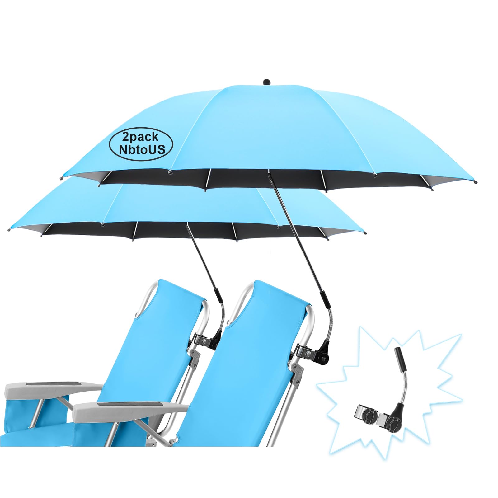 Pacote De 2 Guarda-chuvas De Cadeira Nbtous Com Braçadeira Upf 50+ Ajustável Em 360°