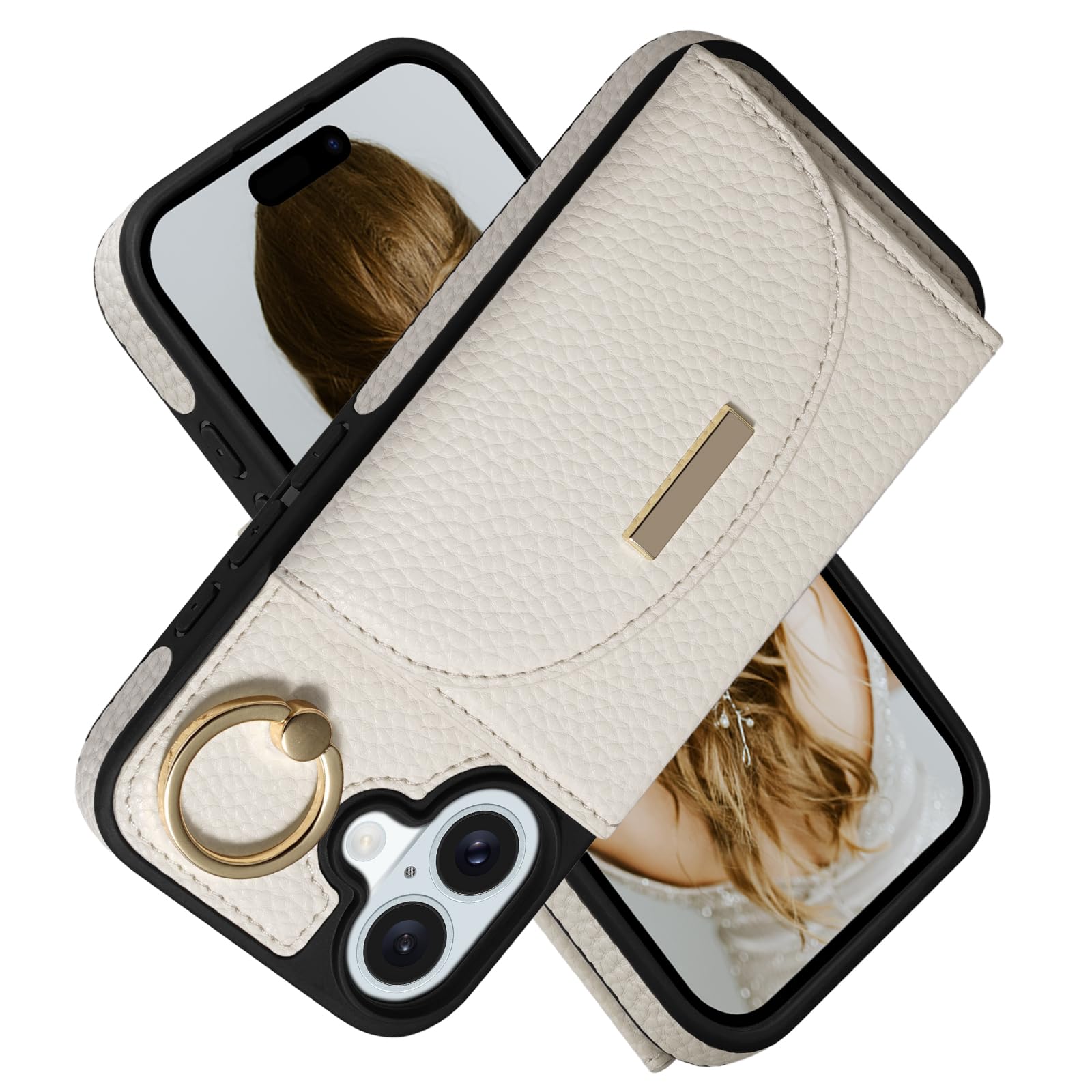 Capa Para Celular Keallce Wallet Leather Iphone 16 Plus Bege