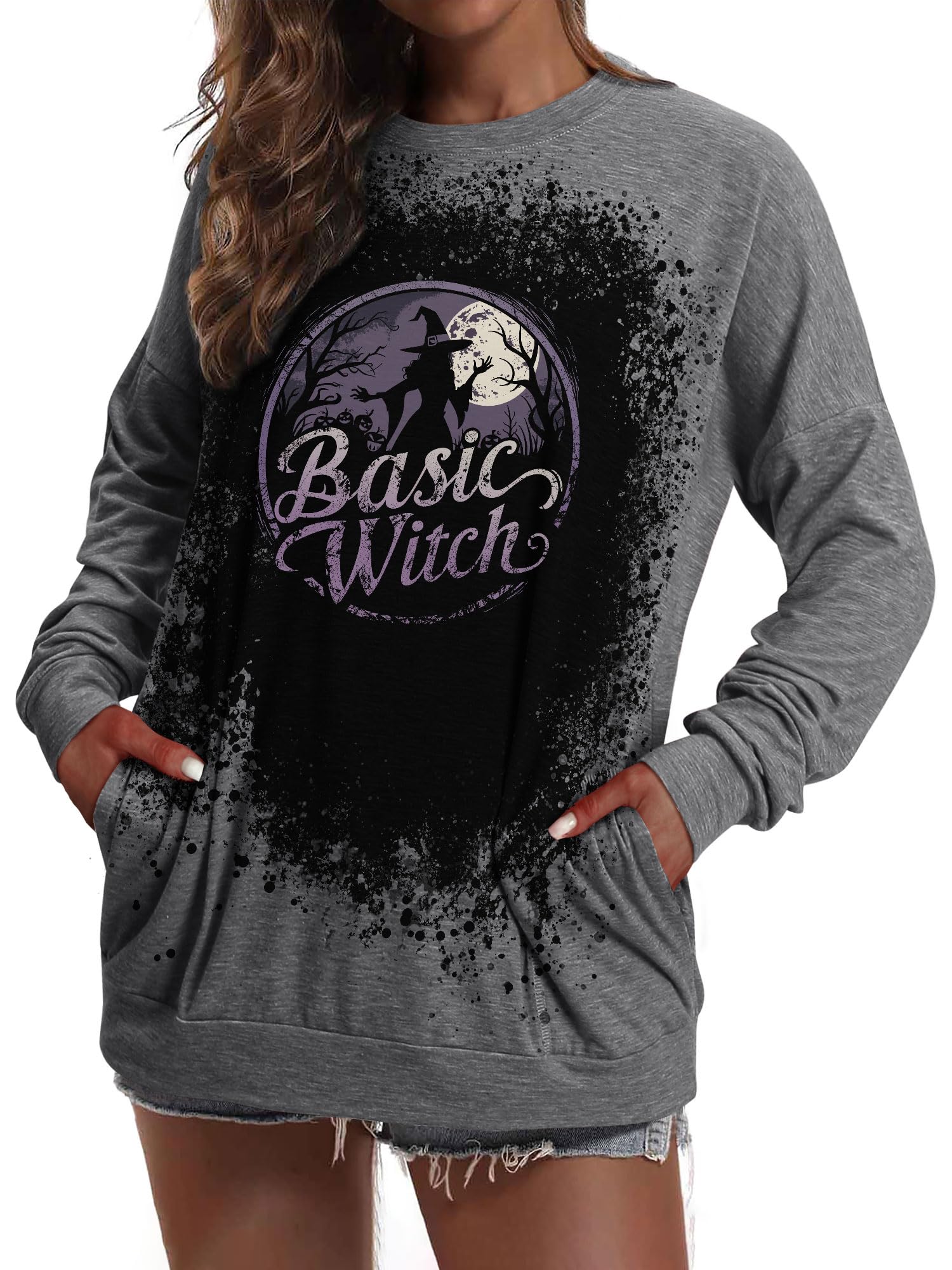 Moletom Rmcms Basic Witch Darkness Halloween Feminino Cinza