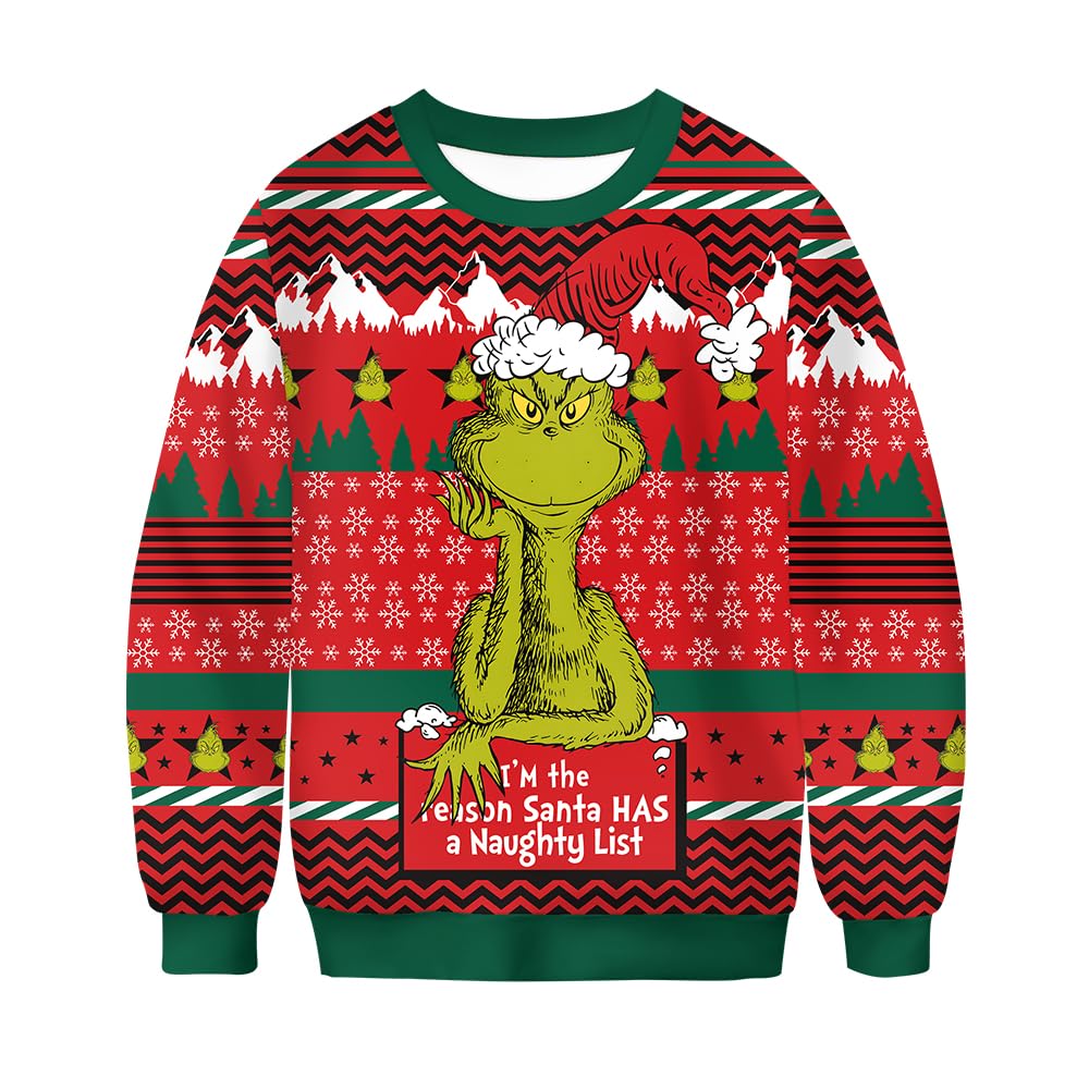 Suéter De Natal Peuiome Grinch Ugly Couples Com Gola Redonda