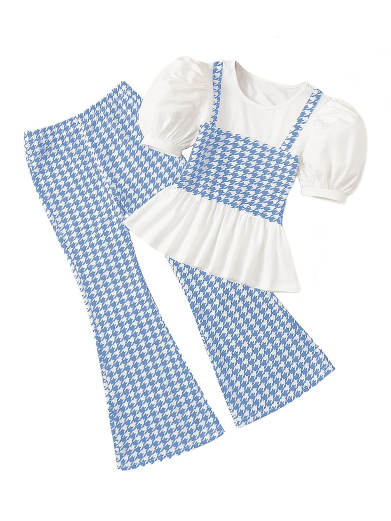 Camiseta E Calça Femininas De Manga Folhada Da Outfit Milumia Houndstooth 7y