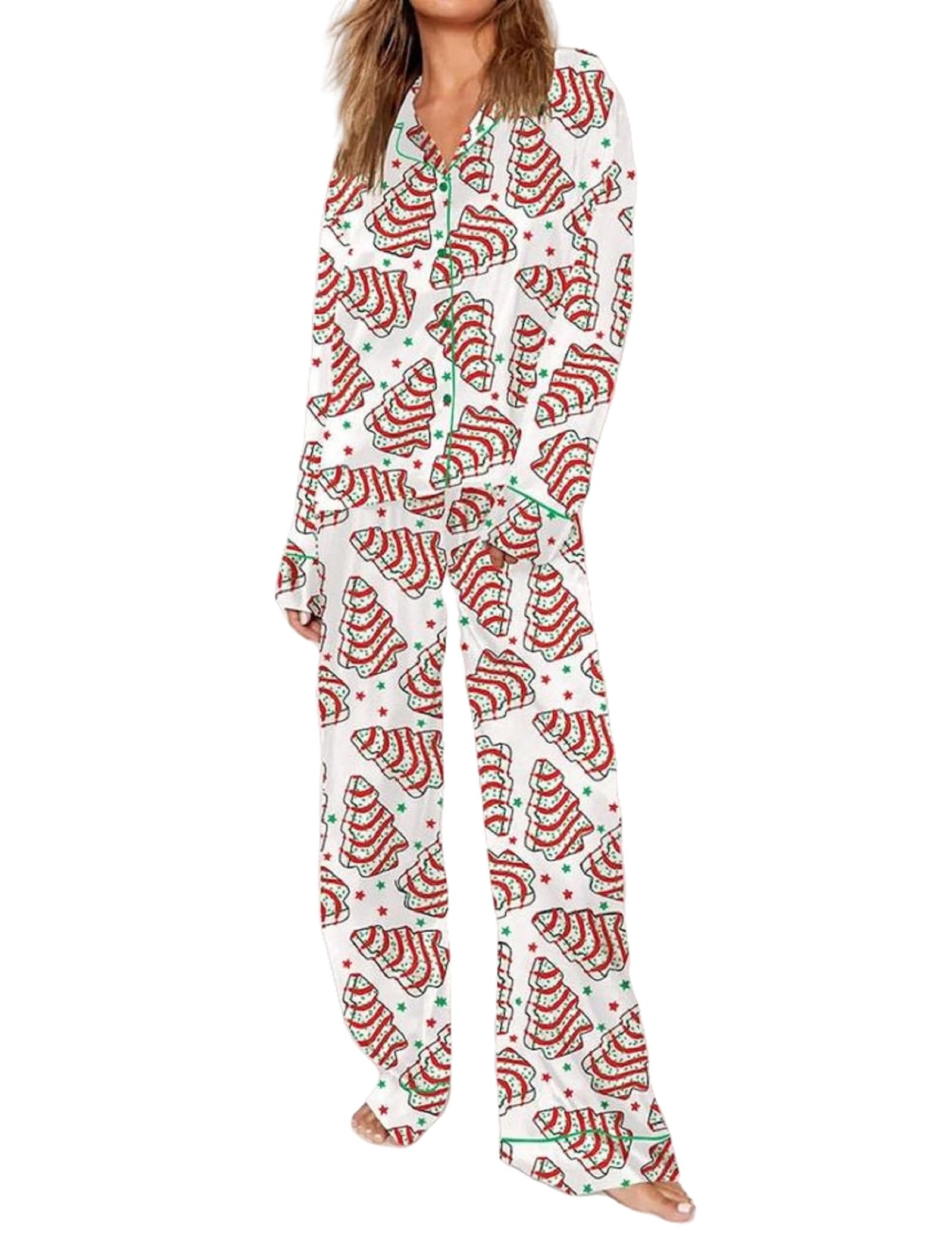 Pijama Feminino Faretumiya, Seda, Cetim, Estampa De Natal, Tamanho L