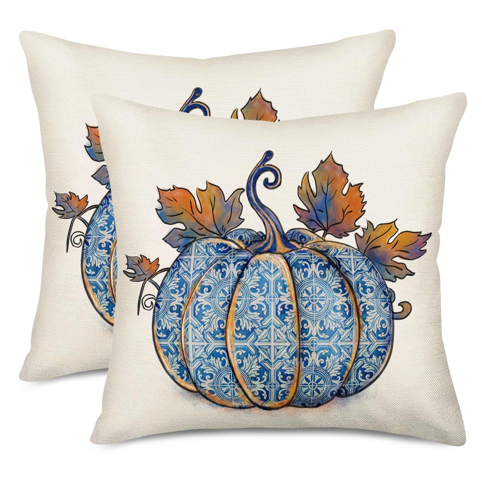 Capa De Travesseiro Easternproject Vintage Fall Pumpkin 60x60cm 2 P