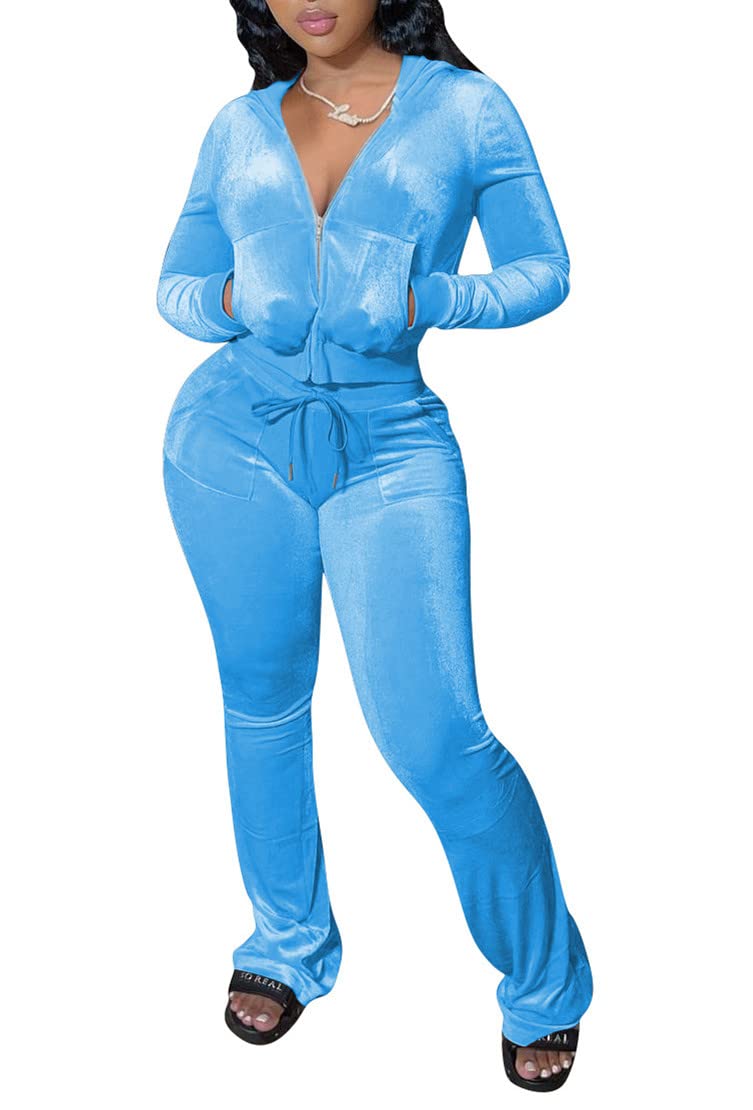 Agasalho Feminino Yeshire, Moletom De Veludo Com Zíper, Azul