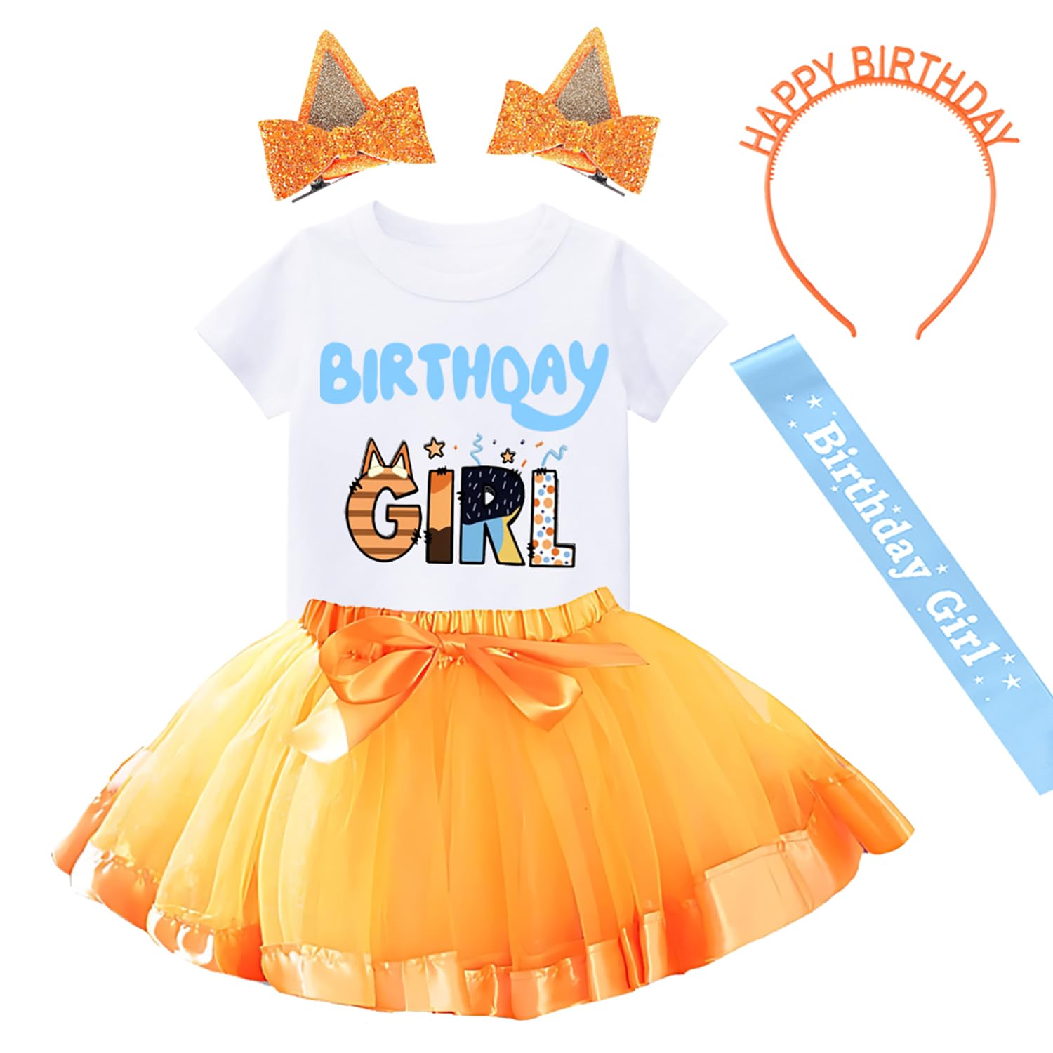 Conjunto De Roupas Para Meninas De Aniversário, Camiseta, Saia Tutu, Laranja Hewtwerck