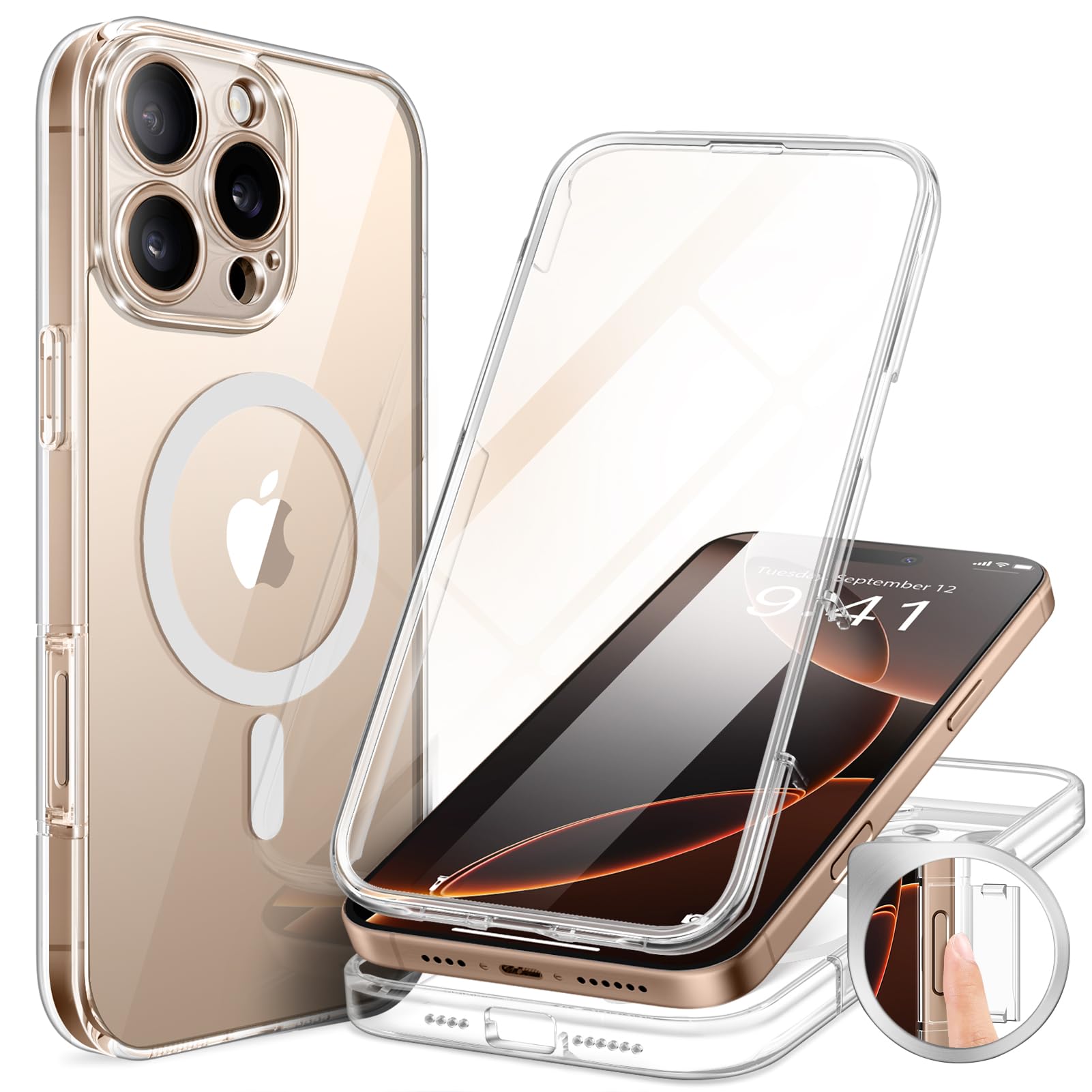 Capa De Telefone Berfy Magnetic Para Iphone 16 Pro Max 6,9" Transparente