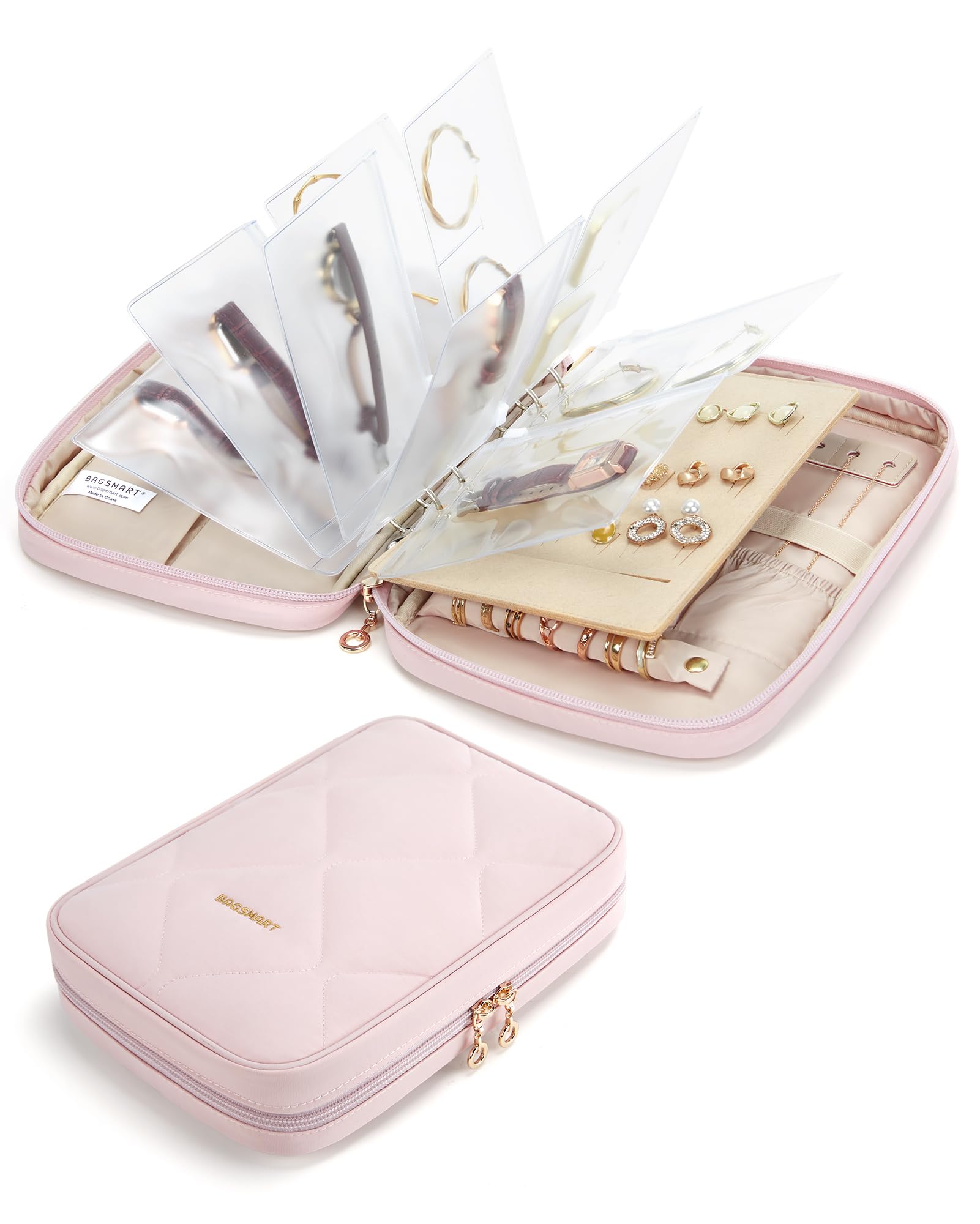 Estojo De Viagem Para Joias Bagsmart Ring Binder Storage Book Rosa