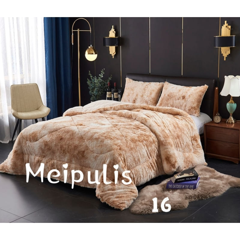 Capa De Inverno Beetted Beige De 2 Lugares, Peluda Com Capas De Almofada