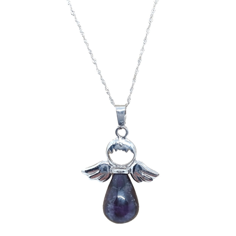 Pingente Guardian Angel Amethyst 925 Silver Chain 50cm