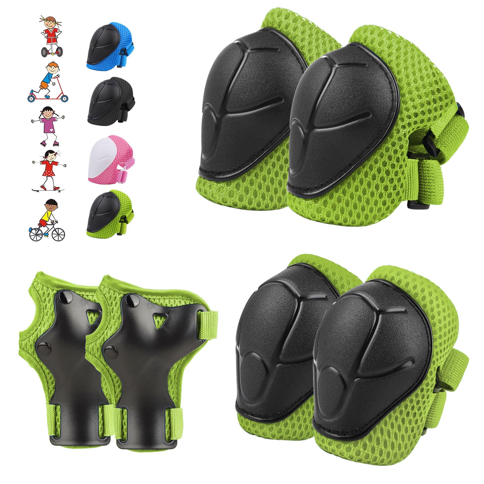Conjunto De Equipamentos De Proteção Wayeee 6pcs Para Crianças De 3 A 10 Anos, Verde