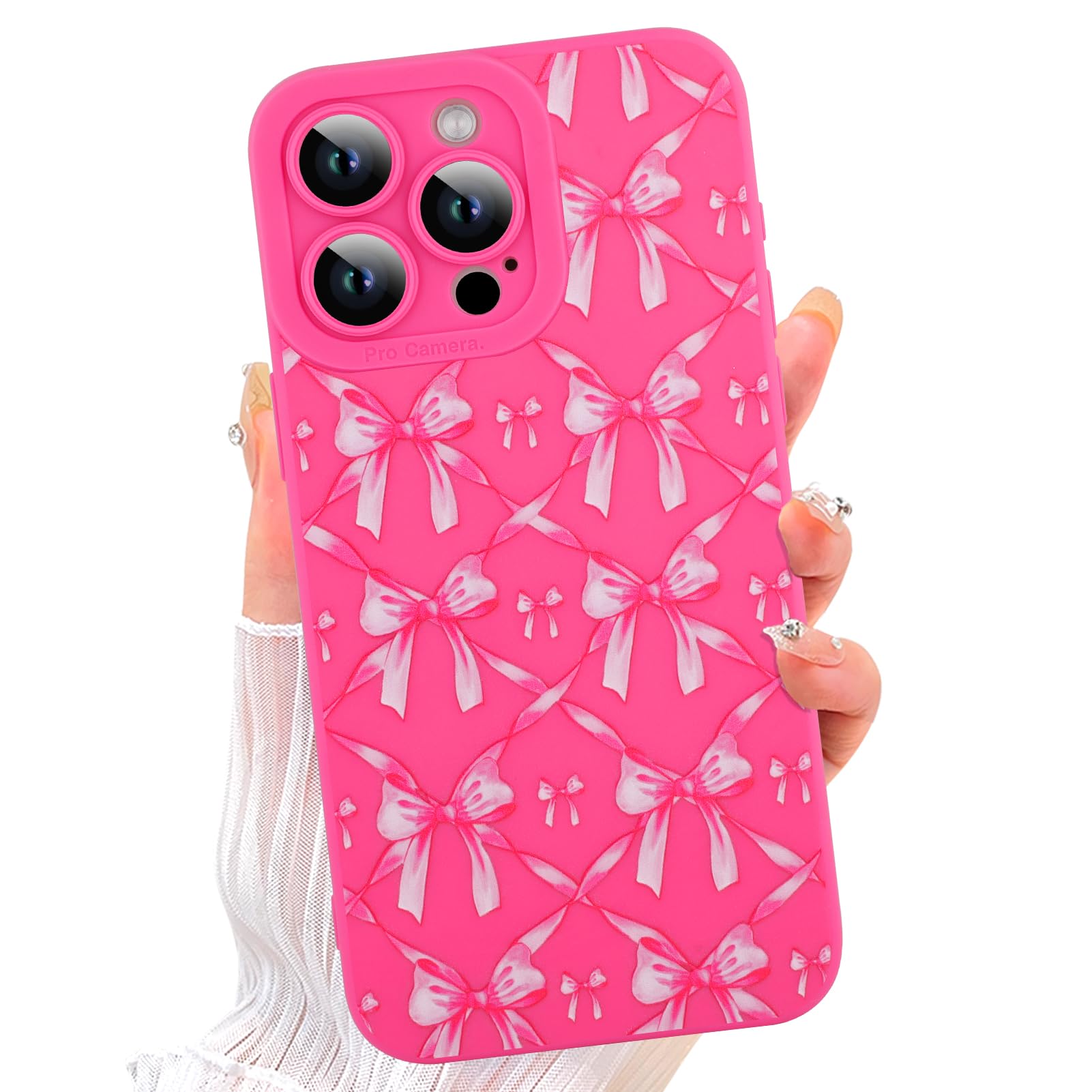 Capa De Telefone Ziye Para Iphone 13 Pro Max Hot Pink Bows Pattern