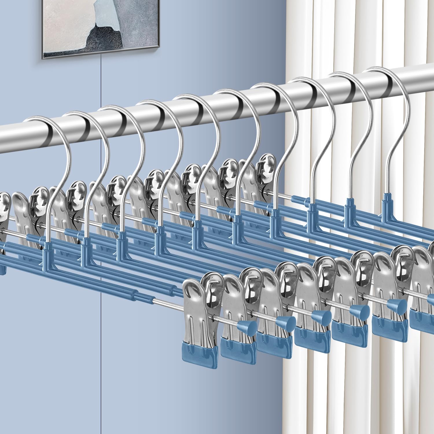 Pants Hangers Hwajan, Pacote Com 20, Saia Ajustável, Azul Antiderrapante