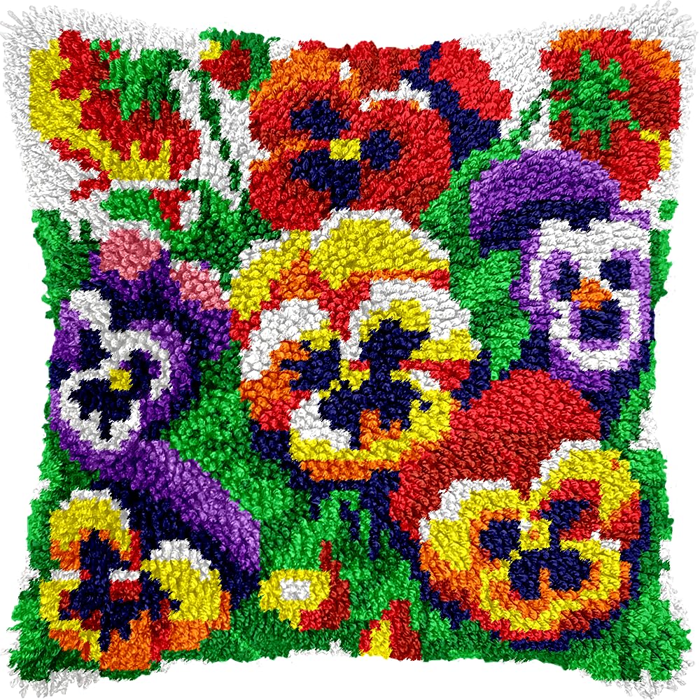 Kit De Almofadas Latch Hook Veirousa Blooming Pansies Flowers