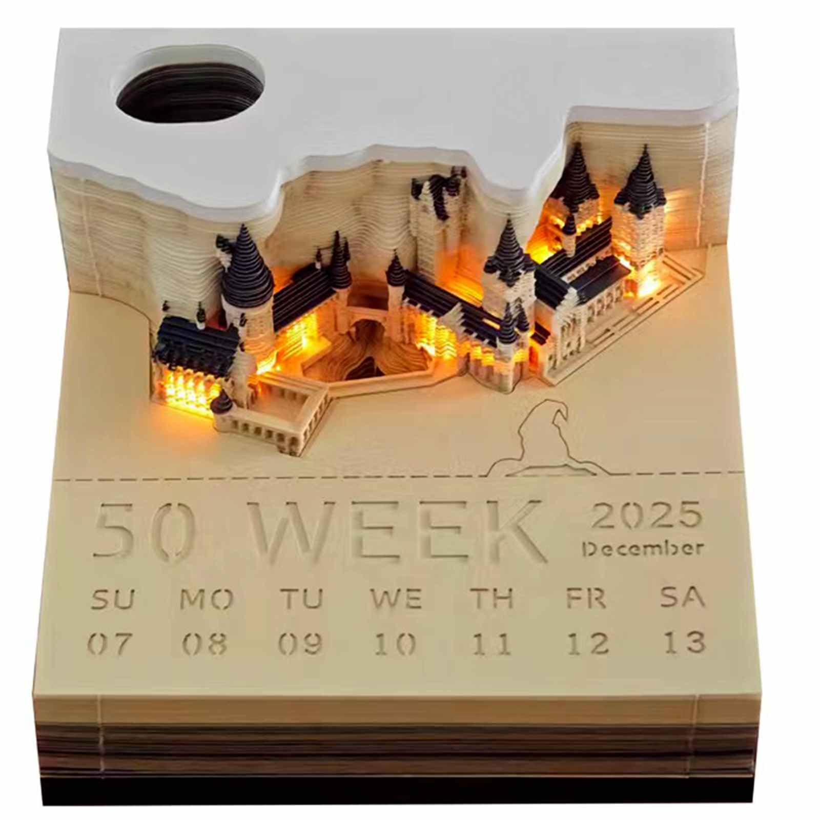 Calendário De Mesa 2025 Com Luzes Led, Castelo 3d De Escultura Em Papel