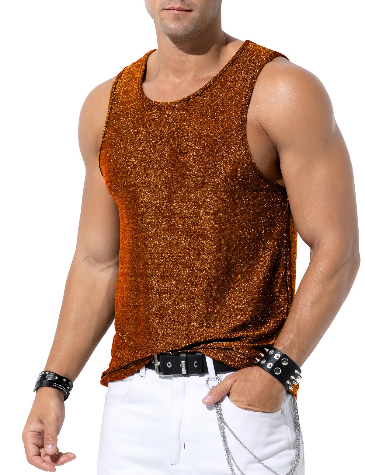 Camiseta Regata Casey Kevin Glitter Rave Gold Sequin Masculina Tamanho L