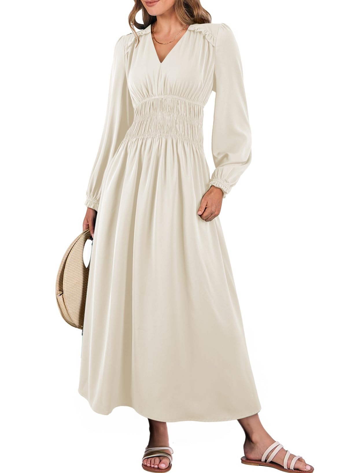 Vestido Feminino Blencot, Casual, Babado, Decote Em V, Em Camadas, Branco Esvoaçante