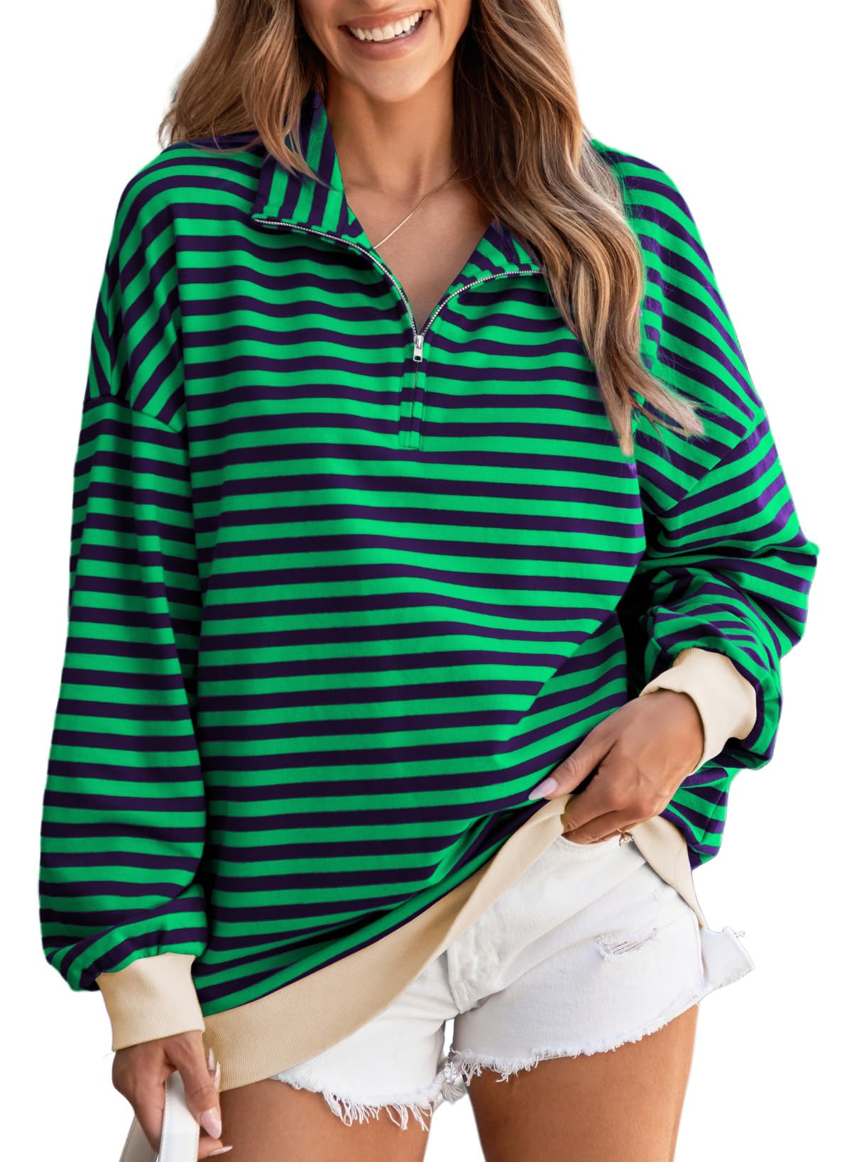 Moletom Evaless Oversized Para Mulheres Listrado Em Cores