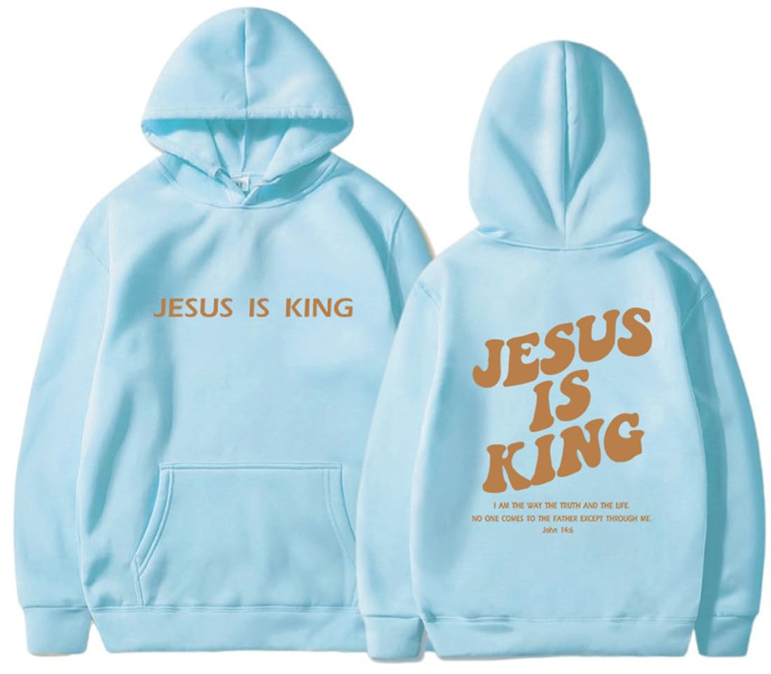 Moletom Panozon Jesus Is King Christian Faith Blue Para Adulto