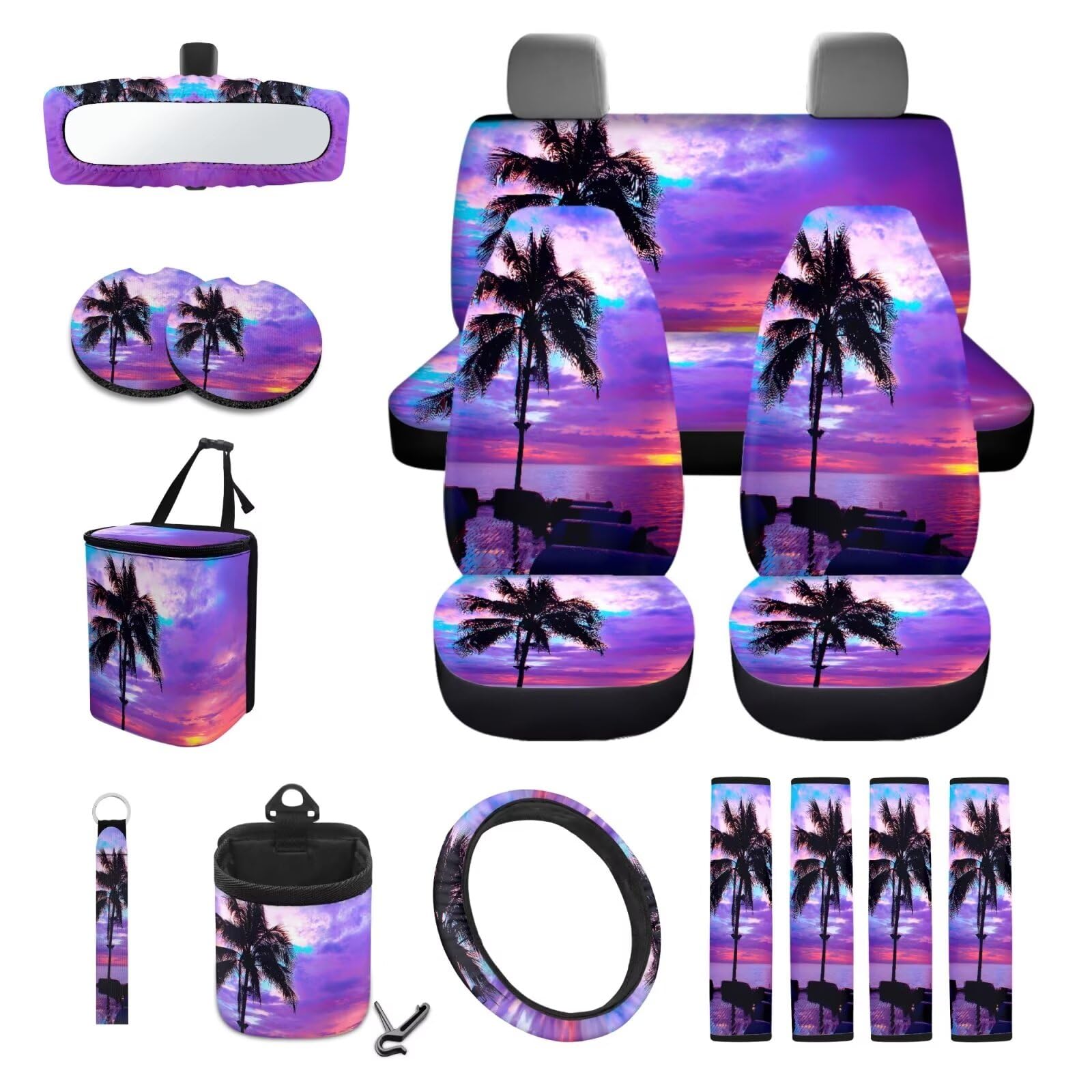 Conjunto De Capa De Assento De Carro Wanyint Hawaiian Palm Tree 15 Unidades Universais