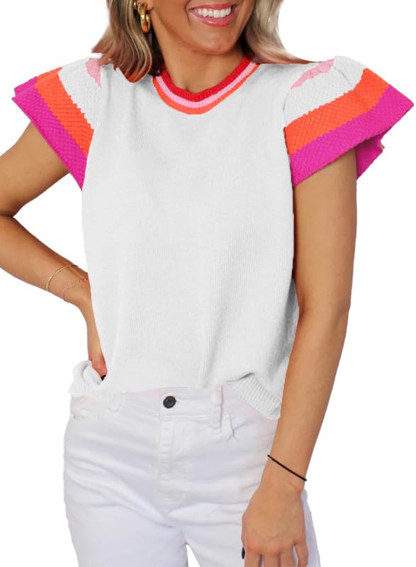 Blusa De Verão Shewin, Casual, Gola Redonda, Manga Curta Para Mulheres, Branca