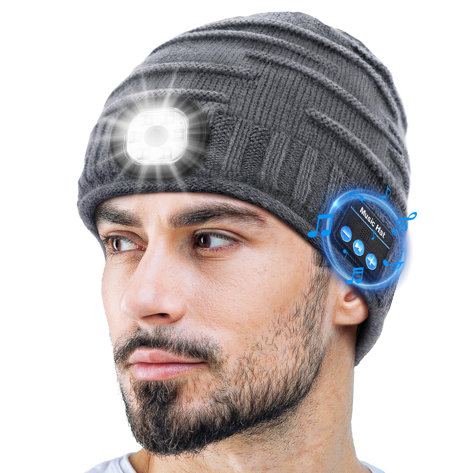 Beanie Bluetooth Zooi Stocking Stuffers Para Adultos E Homens, Cinza