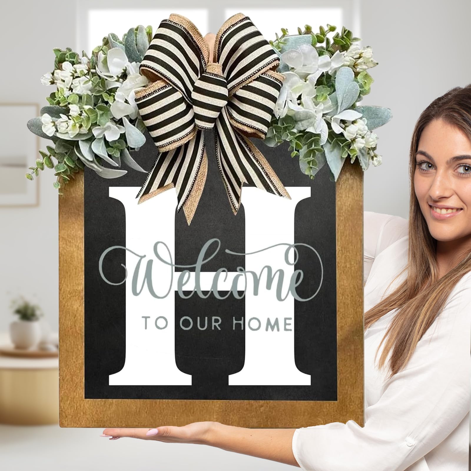 Sobrenome Da Placa De Boas-vindas Para Porta Frontal Com Guirlanda De Eucalipto