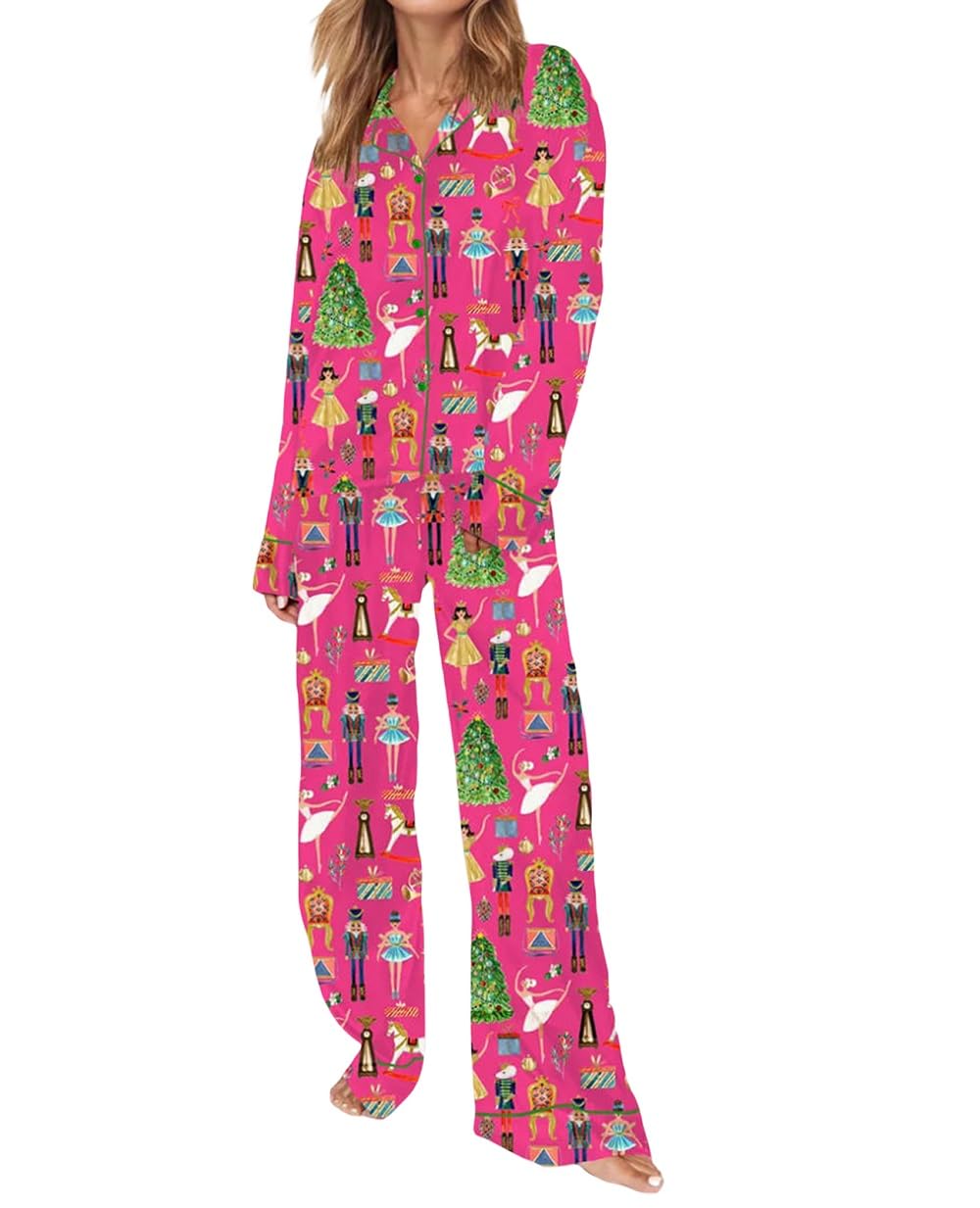 Conjunto De Pijamas De Natal Juakoso Feminino, Seda, Cetim, Estampa Y2k