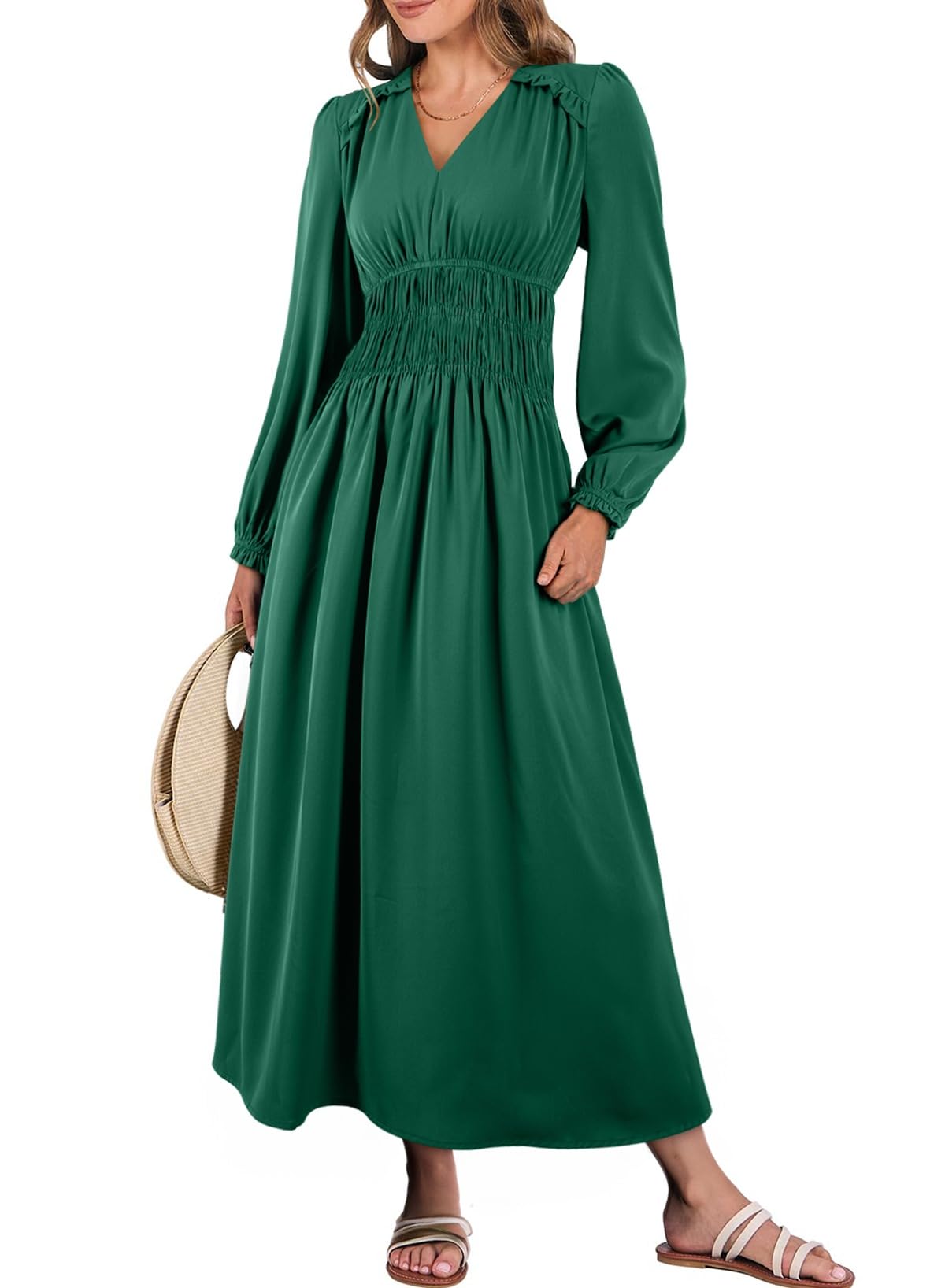 Vestido Feminino Blencot, Casual, Com Babados, Decote Em V, Em Camadas, Verde Esvoaçante