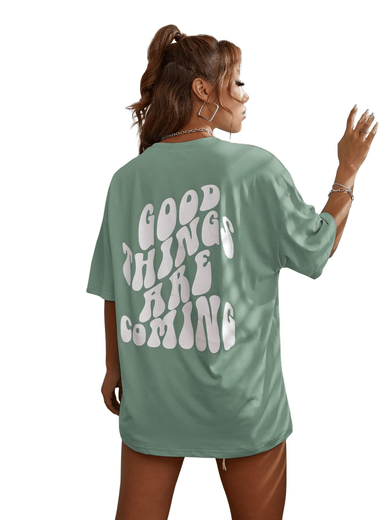 Camiseta Feminina Sweatyrocks De Manga Curta De Tamanho Grande Verde Menta