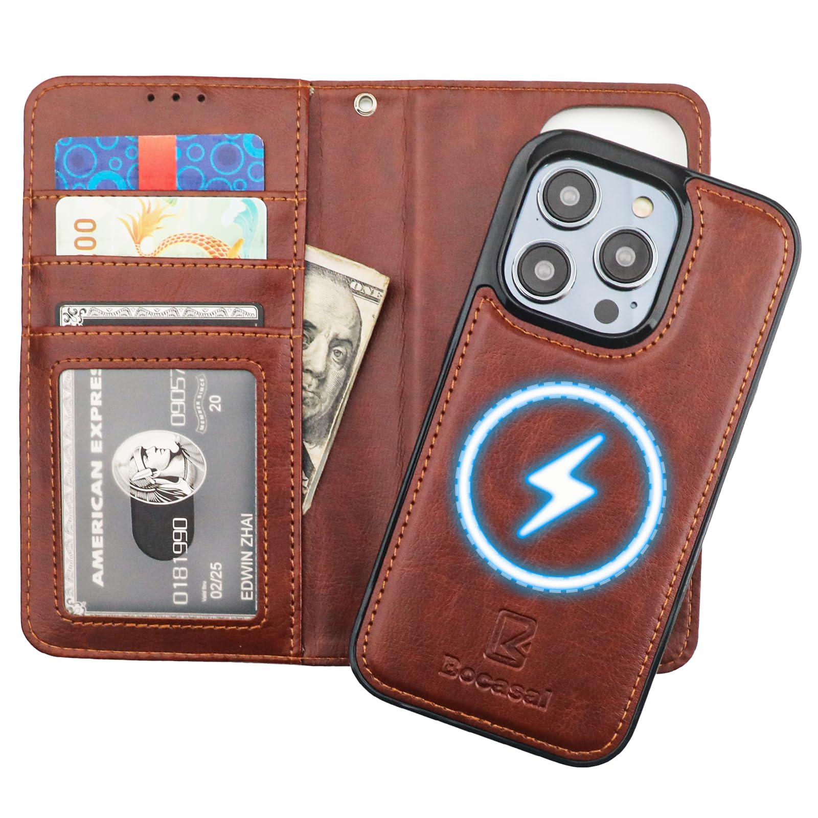 Capa Tipo Carteira Bocasal Para Iphone 14 Pro Com Magsafe Brown