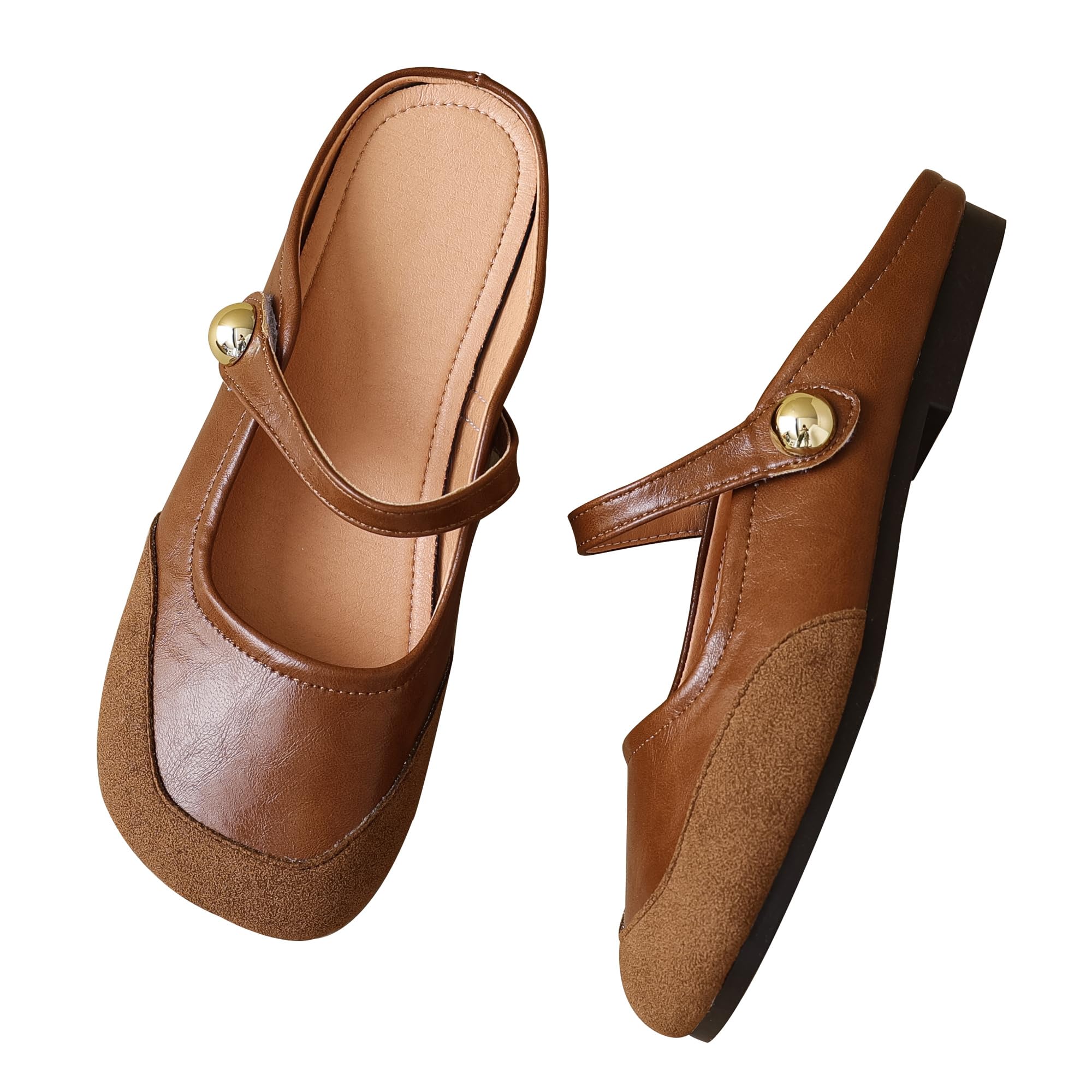 Sapatos Femininos Dear Time Mules De Couro Marrom Tamanho 6,5