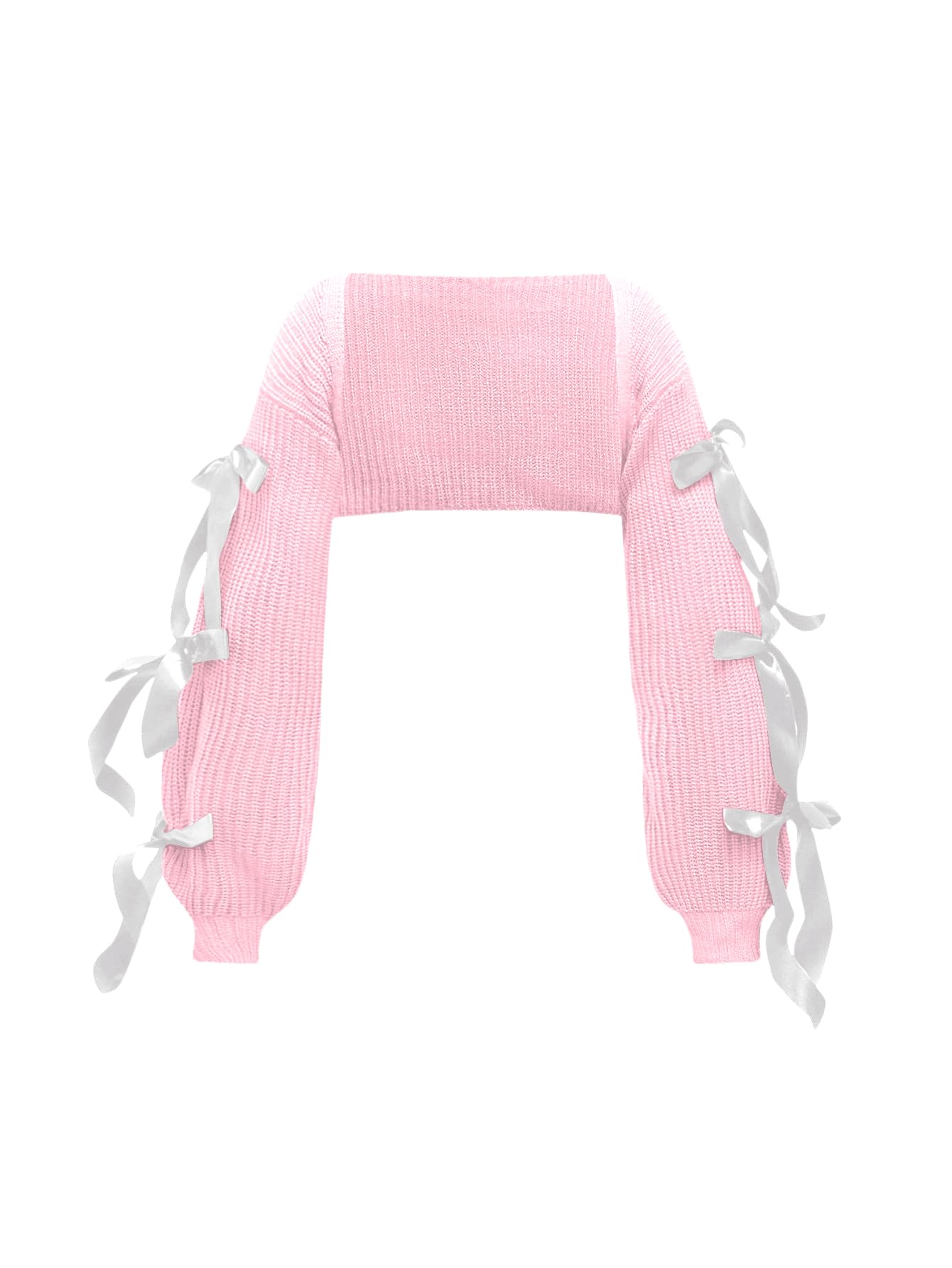 Bolero Shrug Verdusa Knit Crochet Para Mulher, Manga Comprida, Rosa