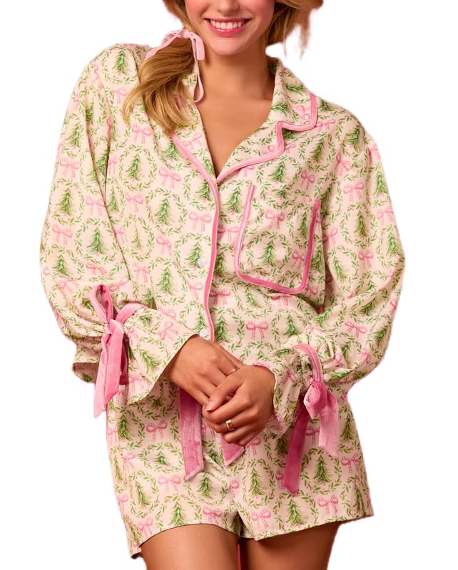 Conjunto De Pijamas Argeousgor Feminino De Manga Comprida De Natal M Verde