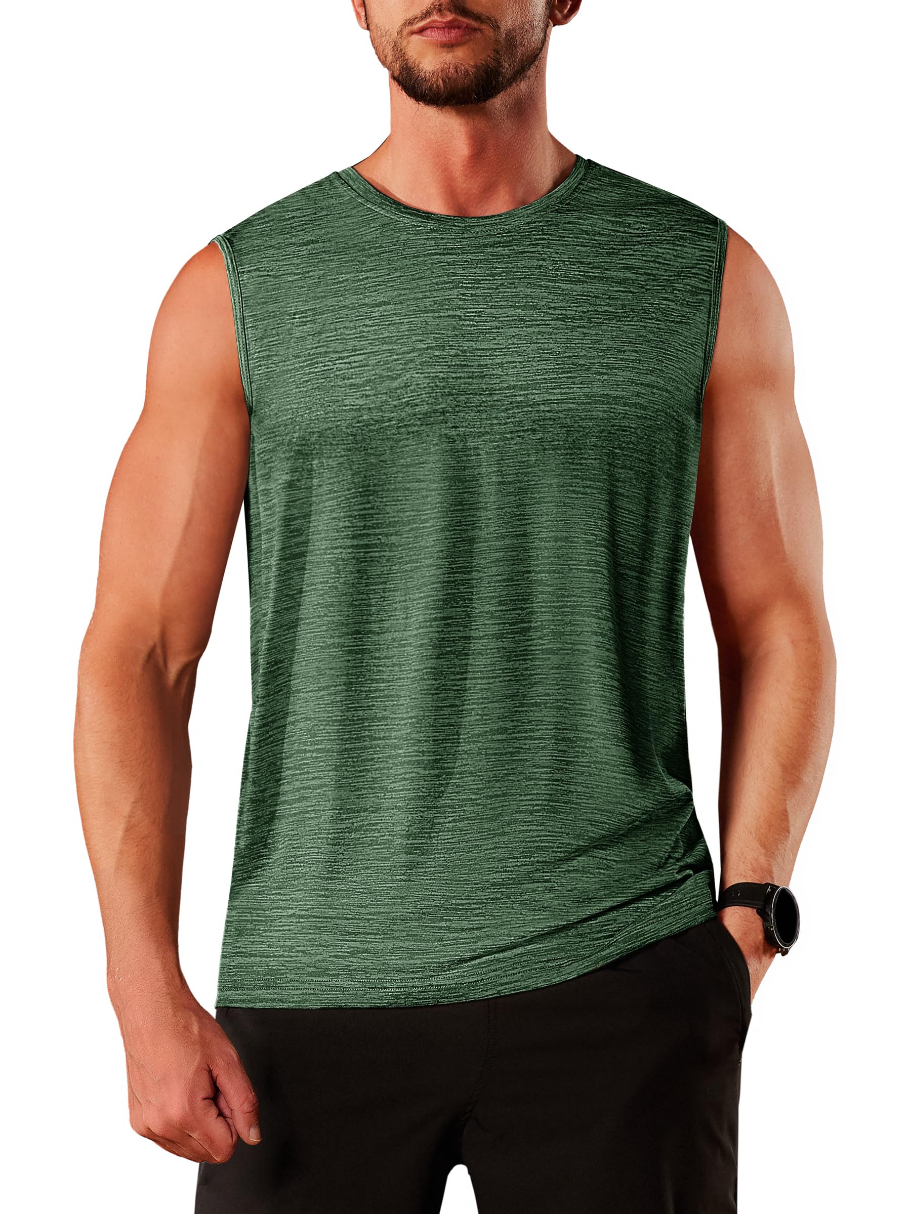 Camiseta Regata Tacvasen Masculina De Algodão Esportiva Verde Escuro L