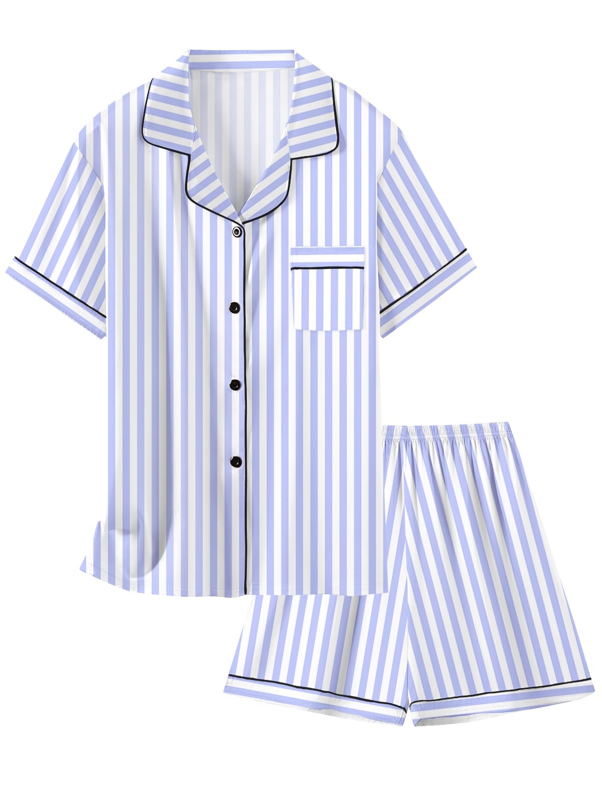 Pijama Schbbbta Satin Para Meninas De Manga Curta De 5 A 6 Anos, Azul Marinho Claro