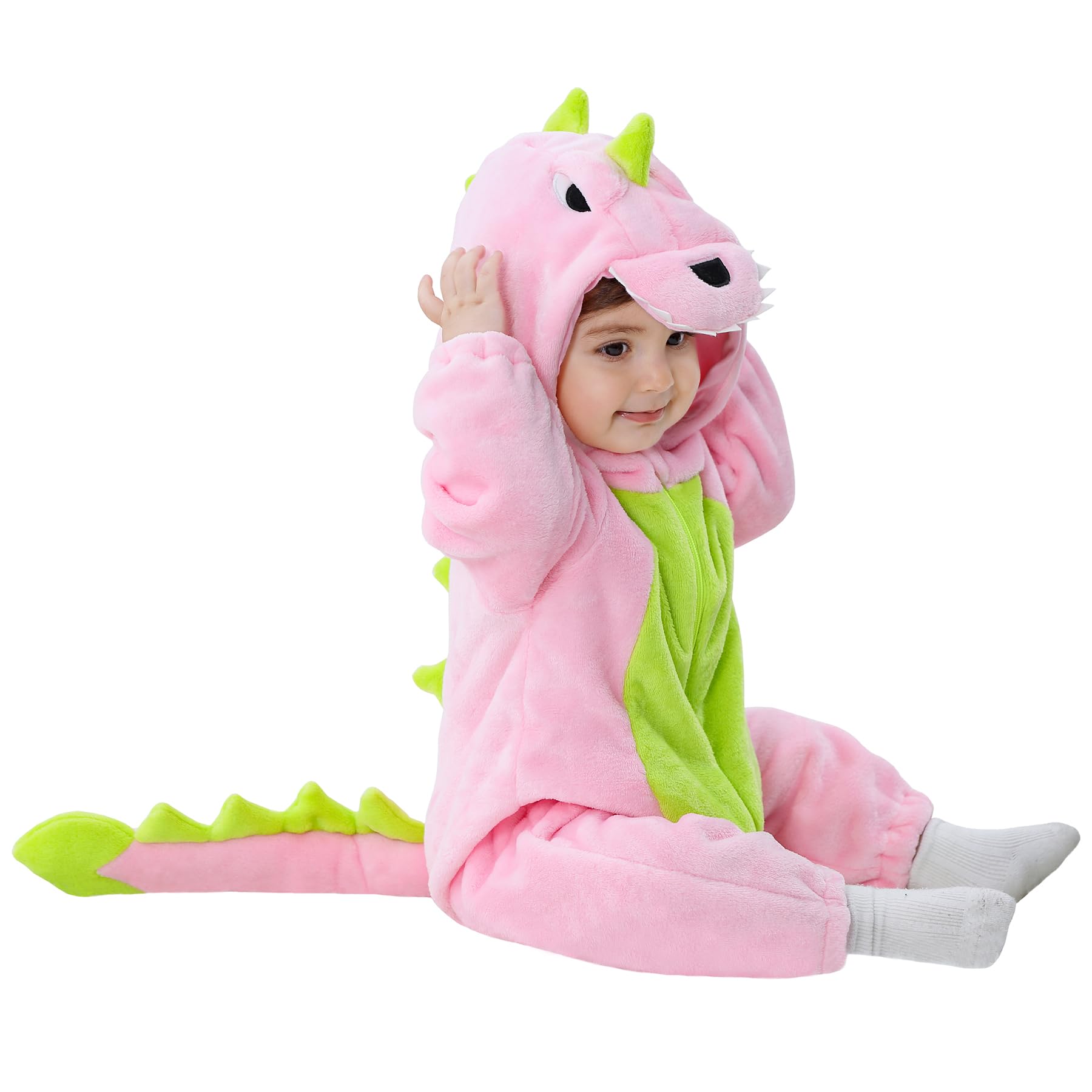 Fantasia Tonwhar Baby Animal Outfit Macacão Macacão Dinossauro Rosa