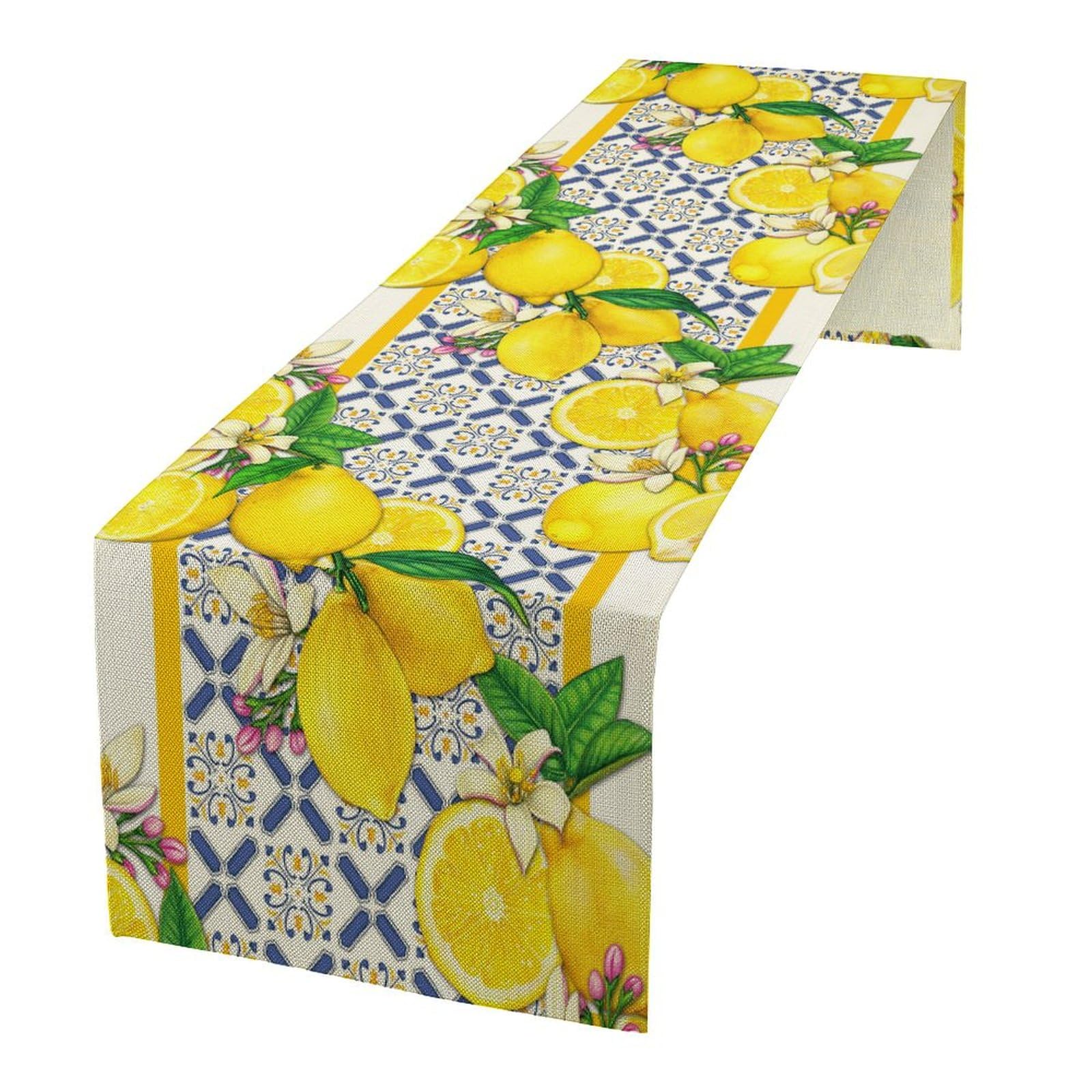 Table Runner Shelifestyle Italy Blue Tiles Com Limões Italianos