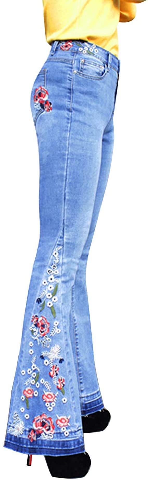 Jeans Frmuic Bell Bottom, Cintura Alta, Jeans Alargados, Azul Claro