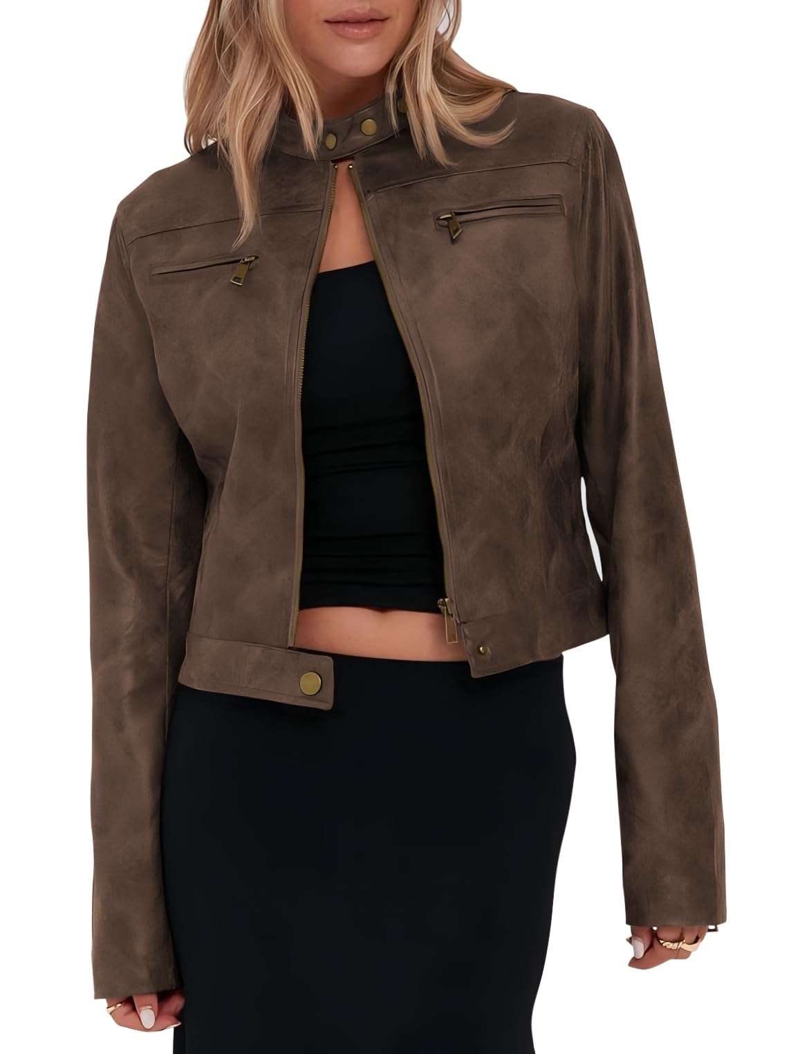 Jaqueta Onedreamer De Couro Sintético Recortada Vintage Para Mulheres