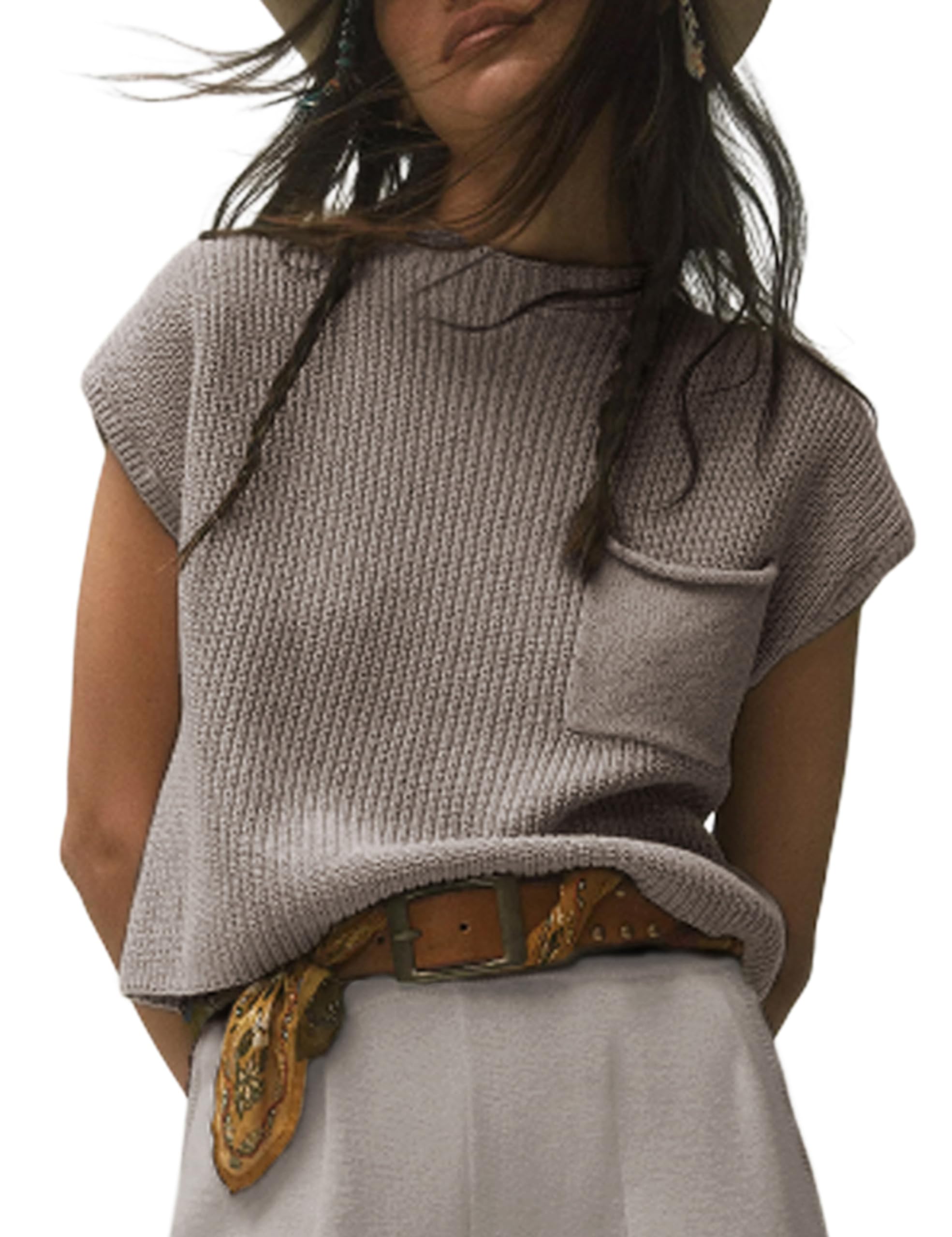 Colete Sem Mangas Himosyber Knitwear Sweater Taupe Para Mulheres