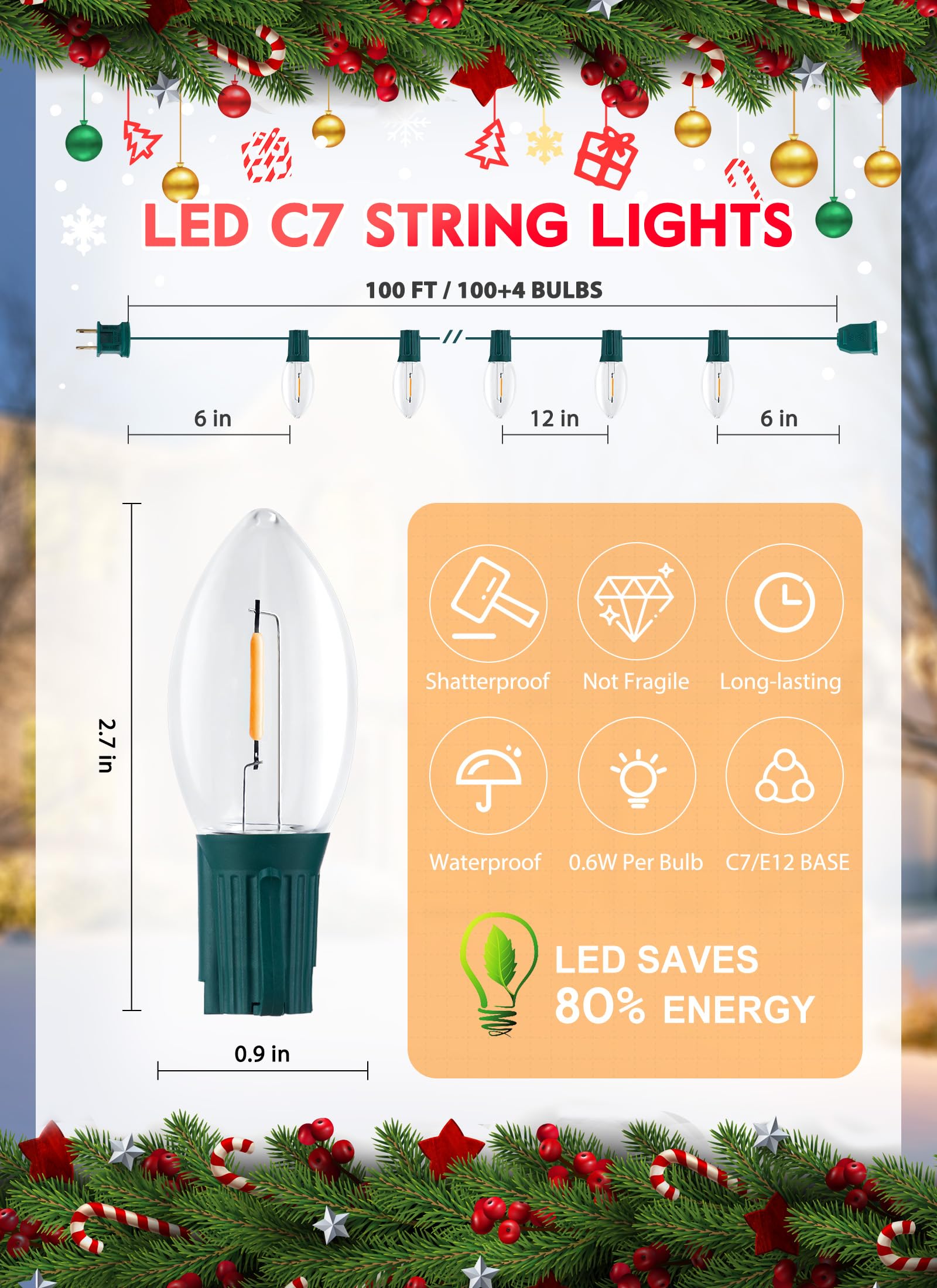 Luzes De Corda De Natal Brightown C7 Clear Led 100m