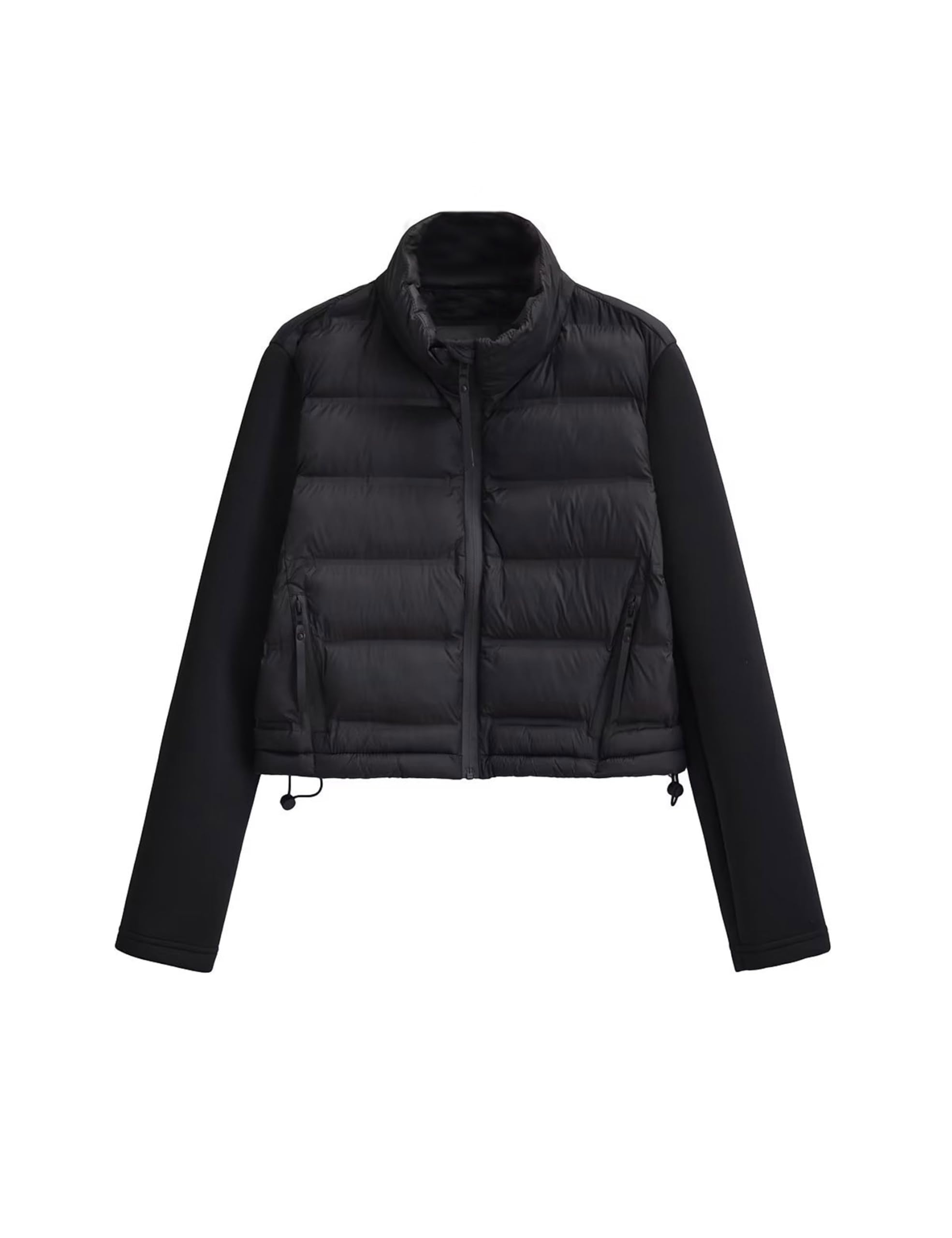 Jaqueta Feminina Ynhonra Puffer Patchwork Preta Com Bolsos