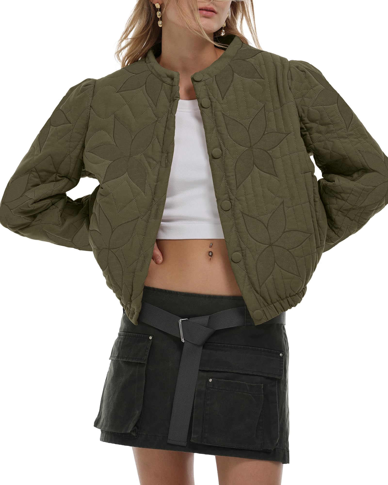 Jaqueta Acolchoada Locachy Casual Cropped Winter Feminina Verde Militar