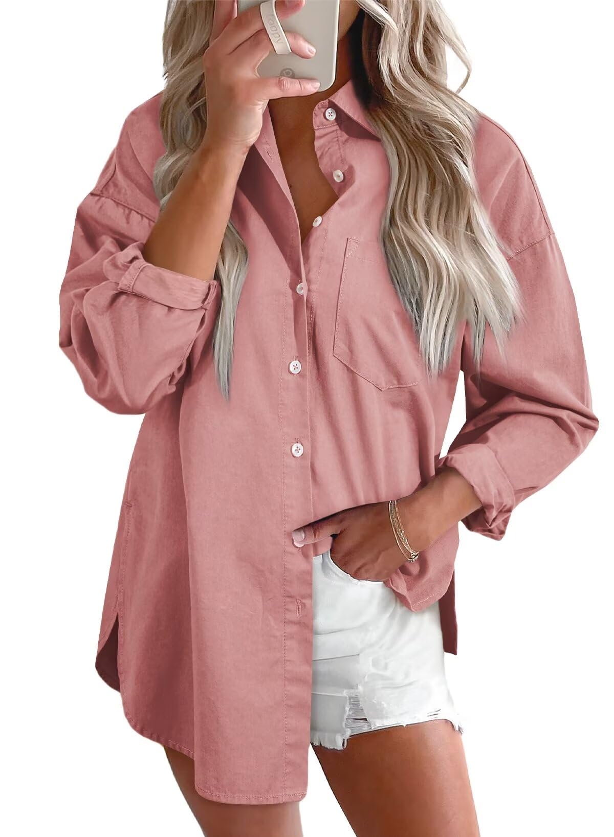 Blusa Feminina Astylish, Jeans, Cambraia, Tamanho Grande, Decote Em V, Pêssego L